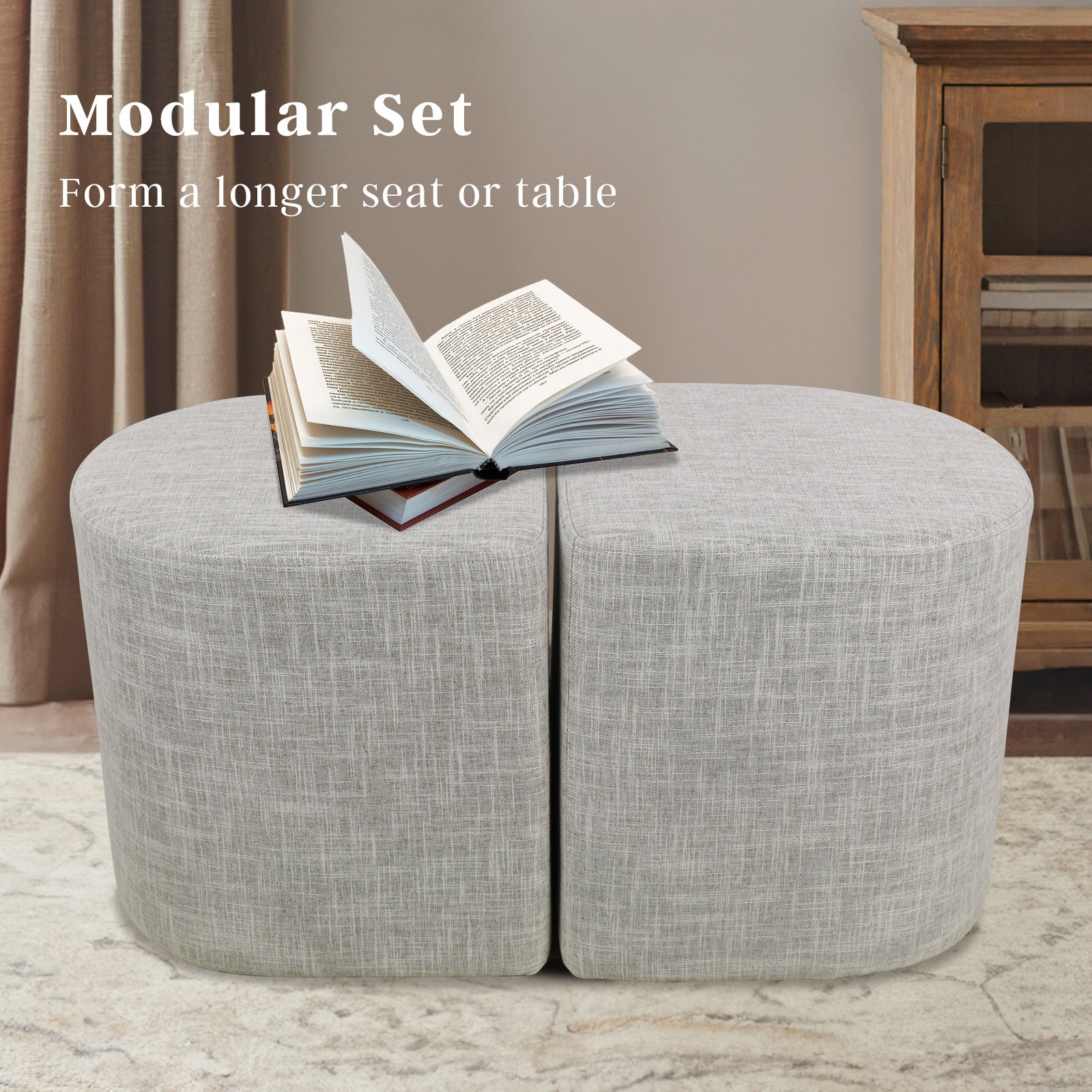 Linen Fabric Ottoman Stools, Anti-Scratch, 2X Set - La Bella