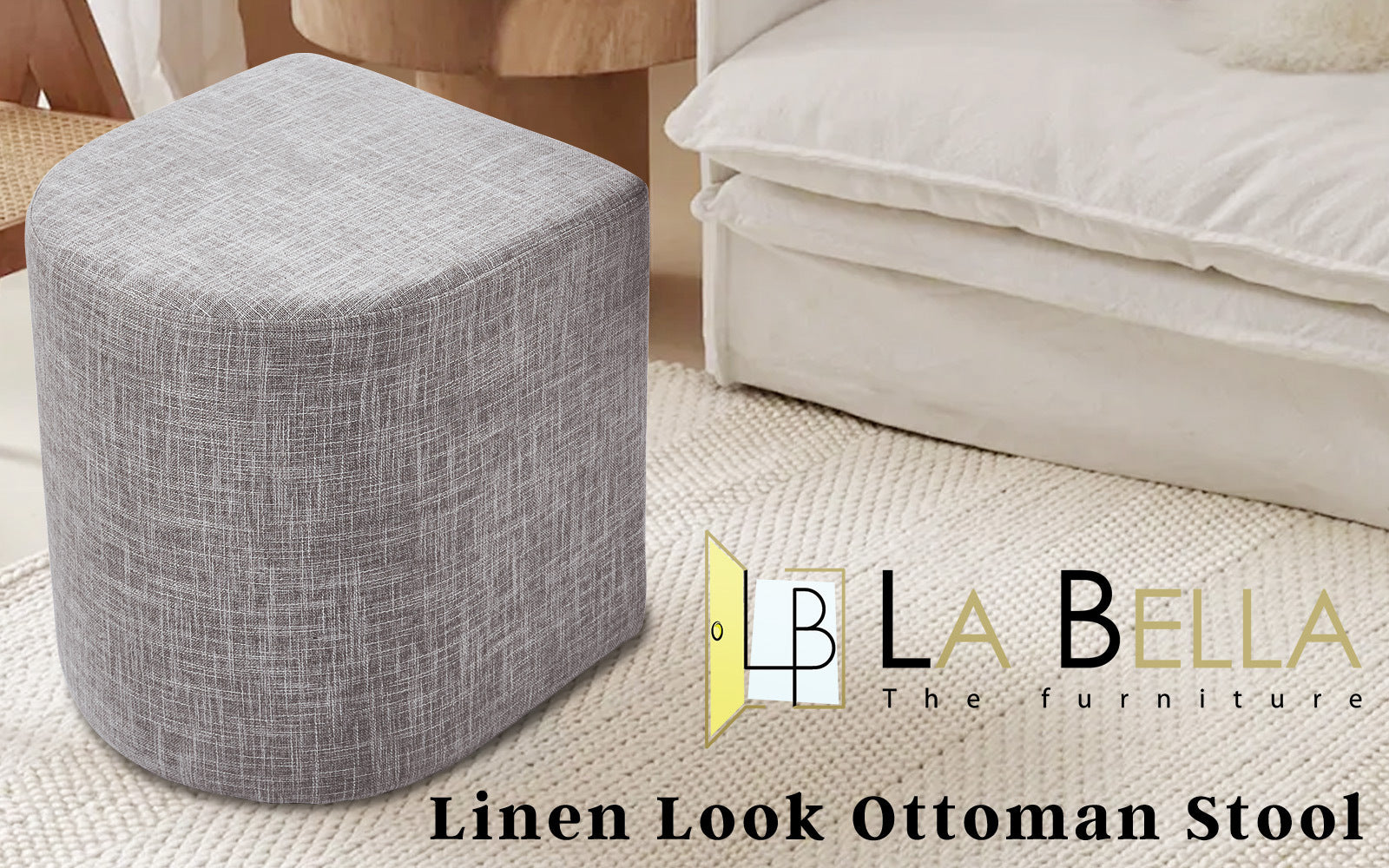 Dark Grey Linen Fabric Ottoman Stool, Anti-Scratch, 150kg - La Bella