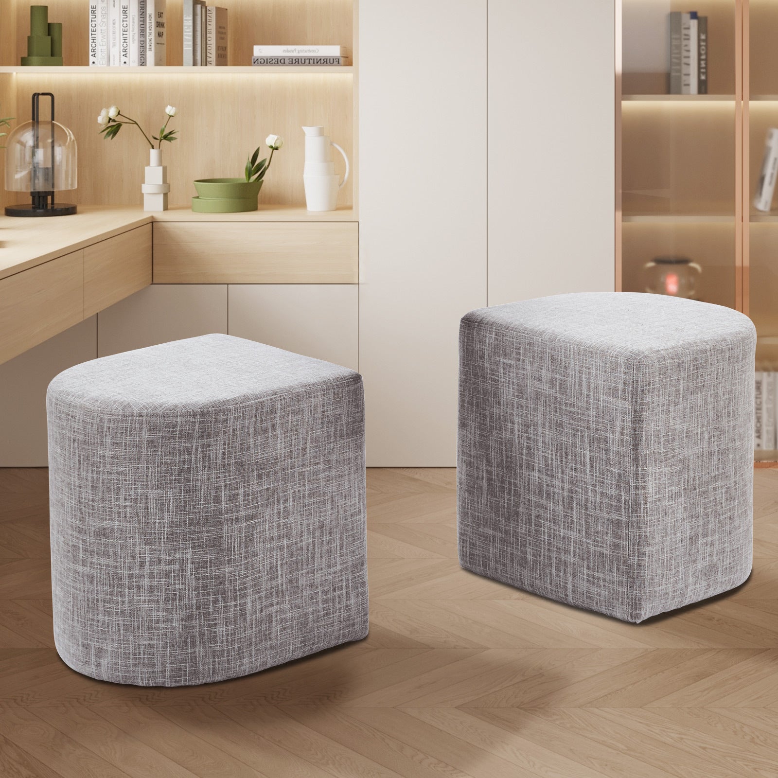 Dark Grey Linen Fabric Ottoman Stool, Anti-Scratch, 150kg - La Bella