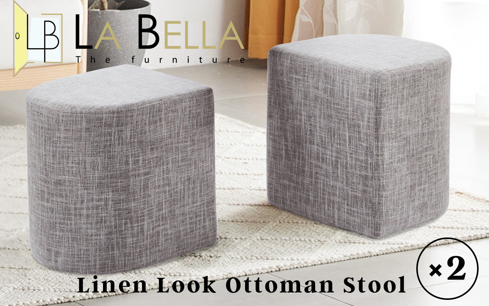 Breathable Linen Ottoman Footstool Set, Dark Grey – La Bella