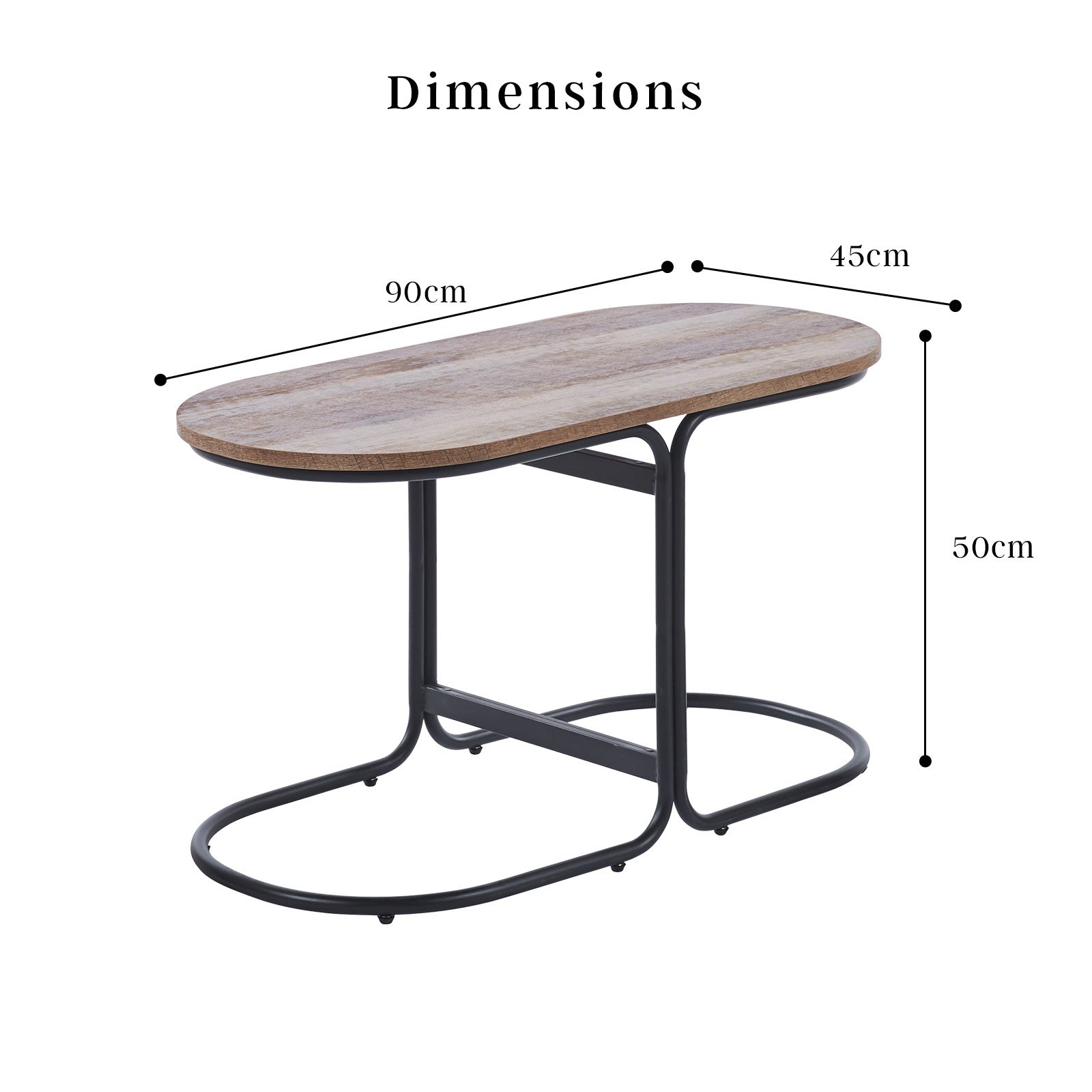 Rustic Industrial Oval Wood Coffee Table with Iron Base - La Bella