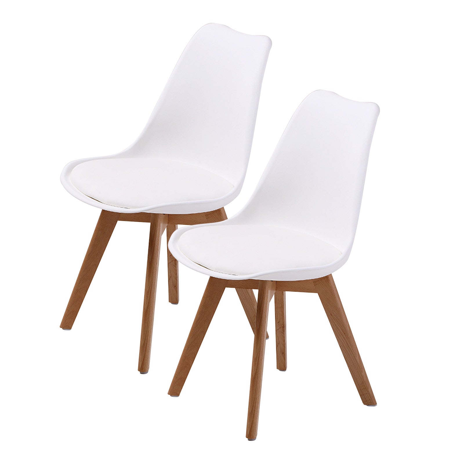 Retro Padded Dining Chairs with Beech Legs, 2X White, La Bella