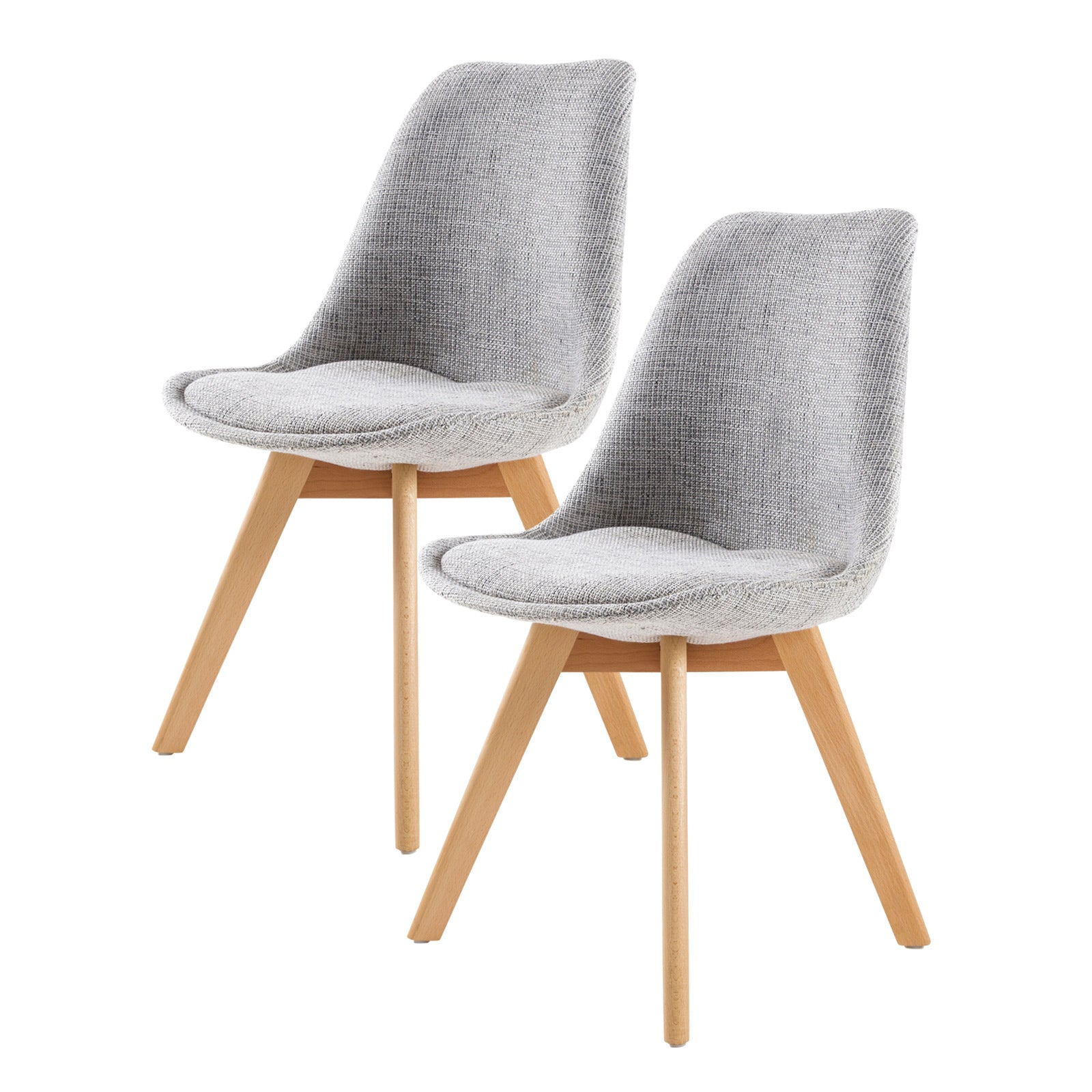 Retro Padded Dining Chairs, Grey Fabric, Beech Legs, Set of 2