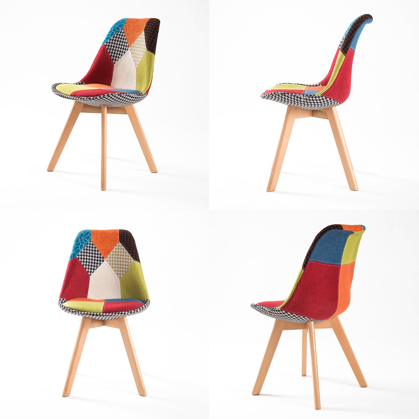 Multi Colour Padded Fabric Dining Chairs, 4X Set, La Bella