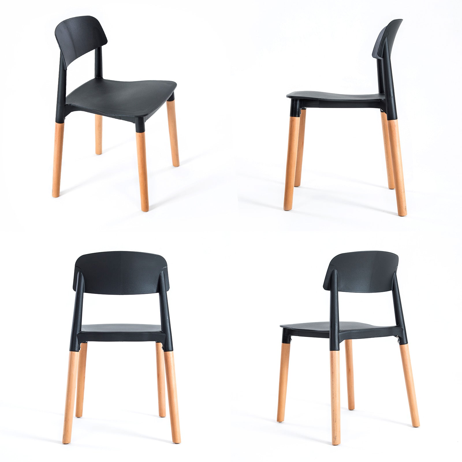 Stackable Retro Dining Cafe Chairs, Black, 2X, Polypropylene, La Bella