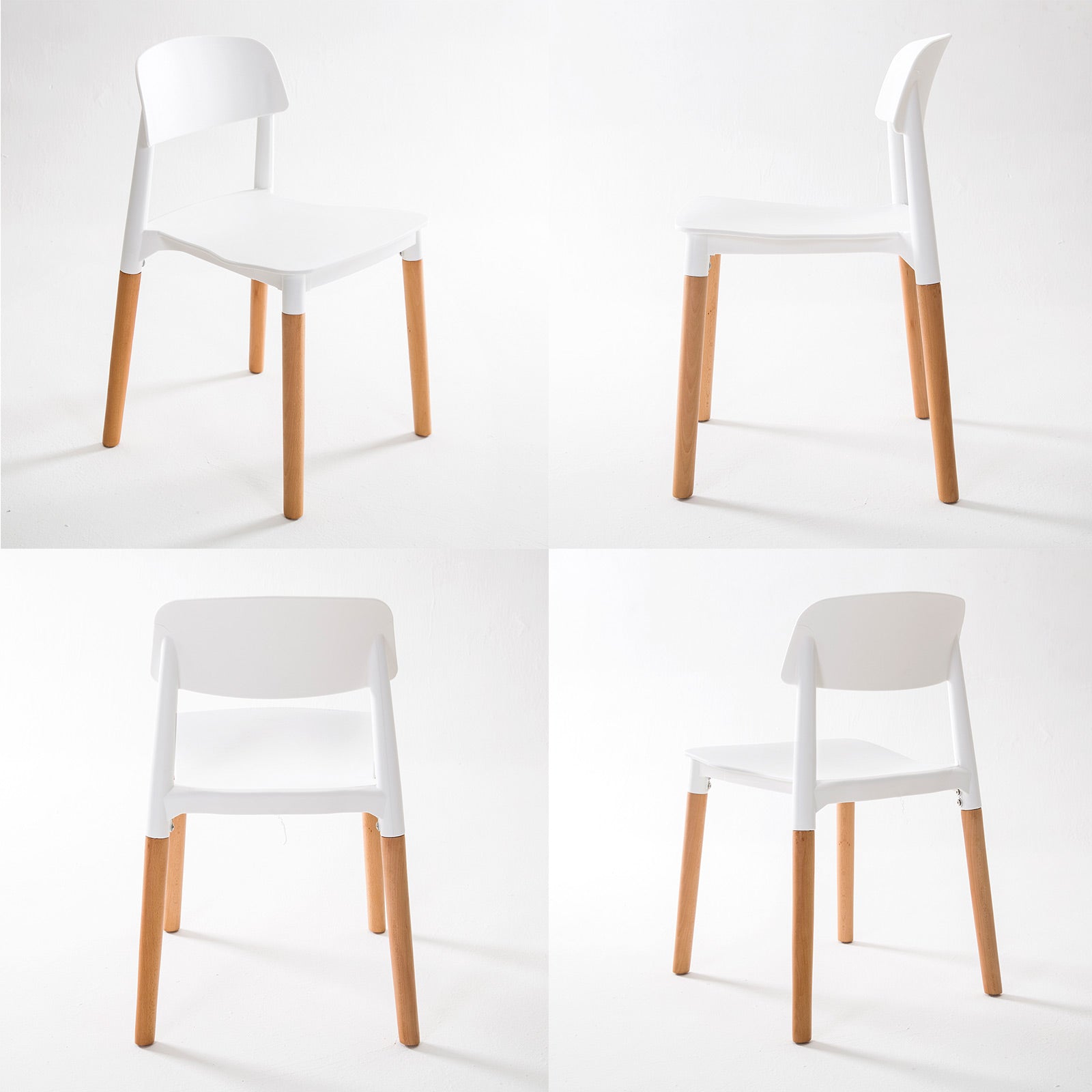 Stackable Matte White Dining Chairs with Beech Legs, 2X - La Bella