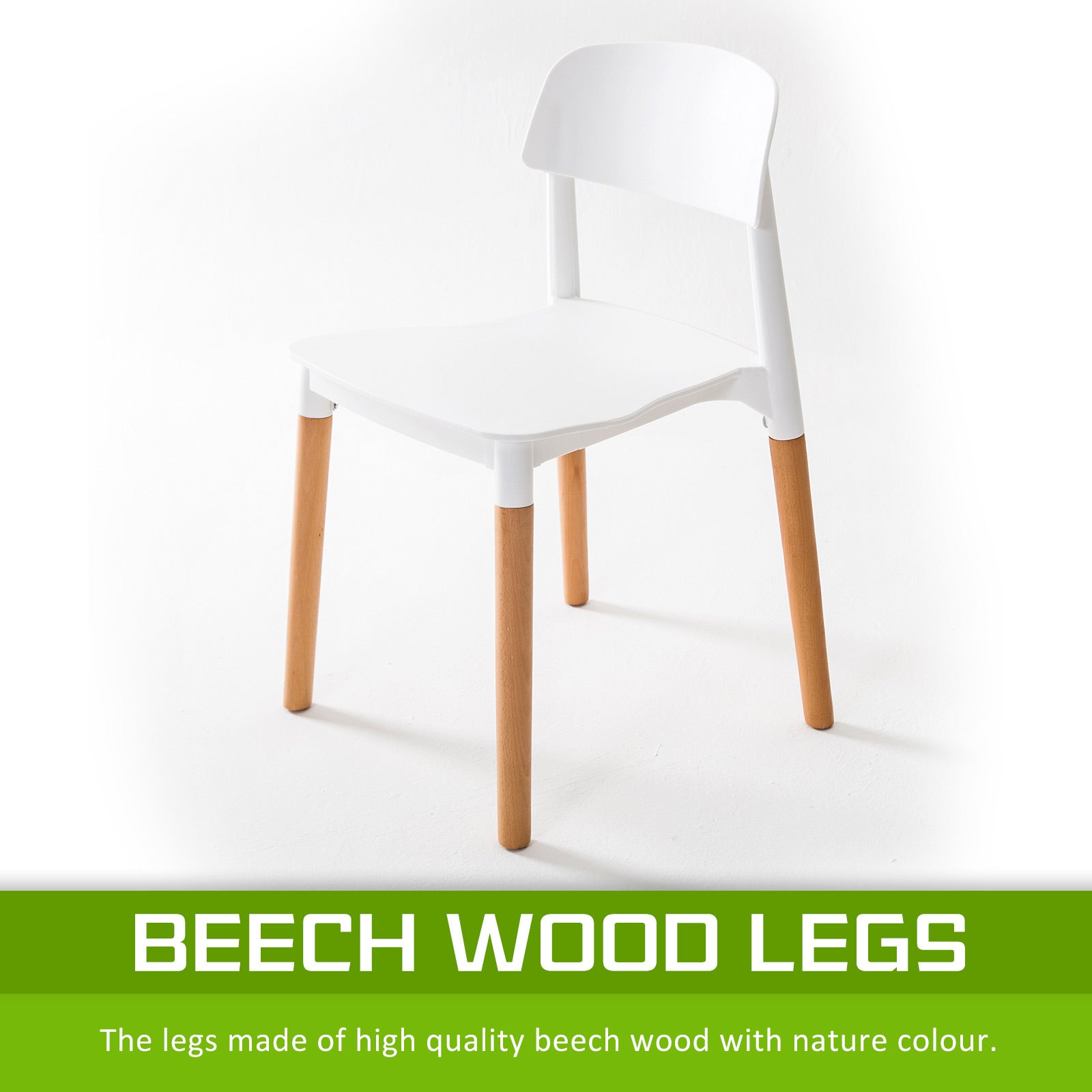 Stackable Matte White Dining Chairs with Beech Legs, 2X - La Bella