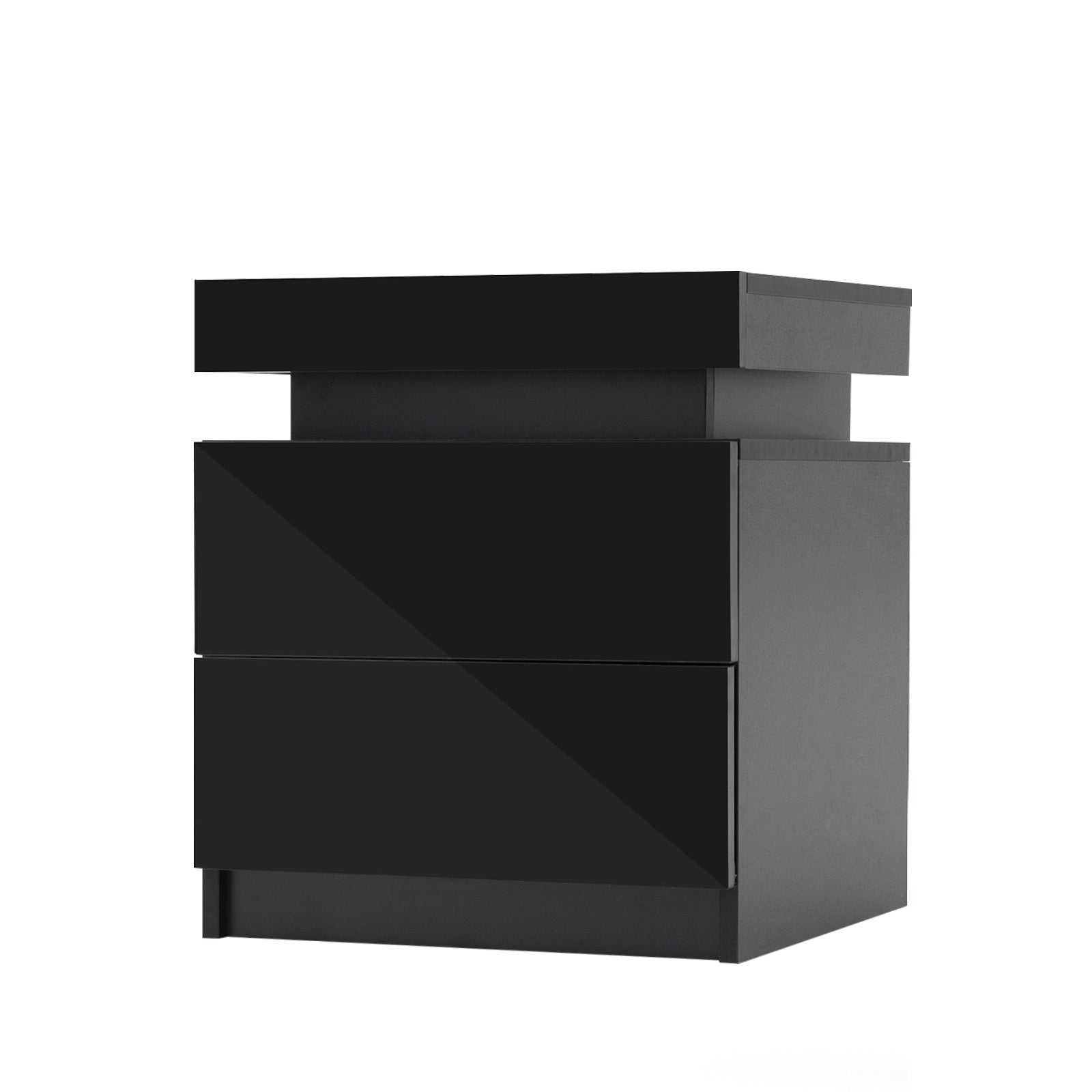 RGB LED Bedside Table 2 Drawers High Gloss Black La Bella