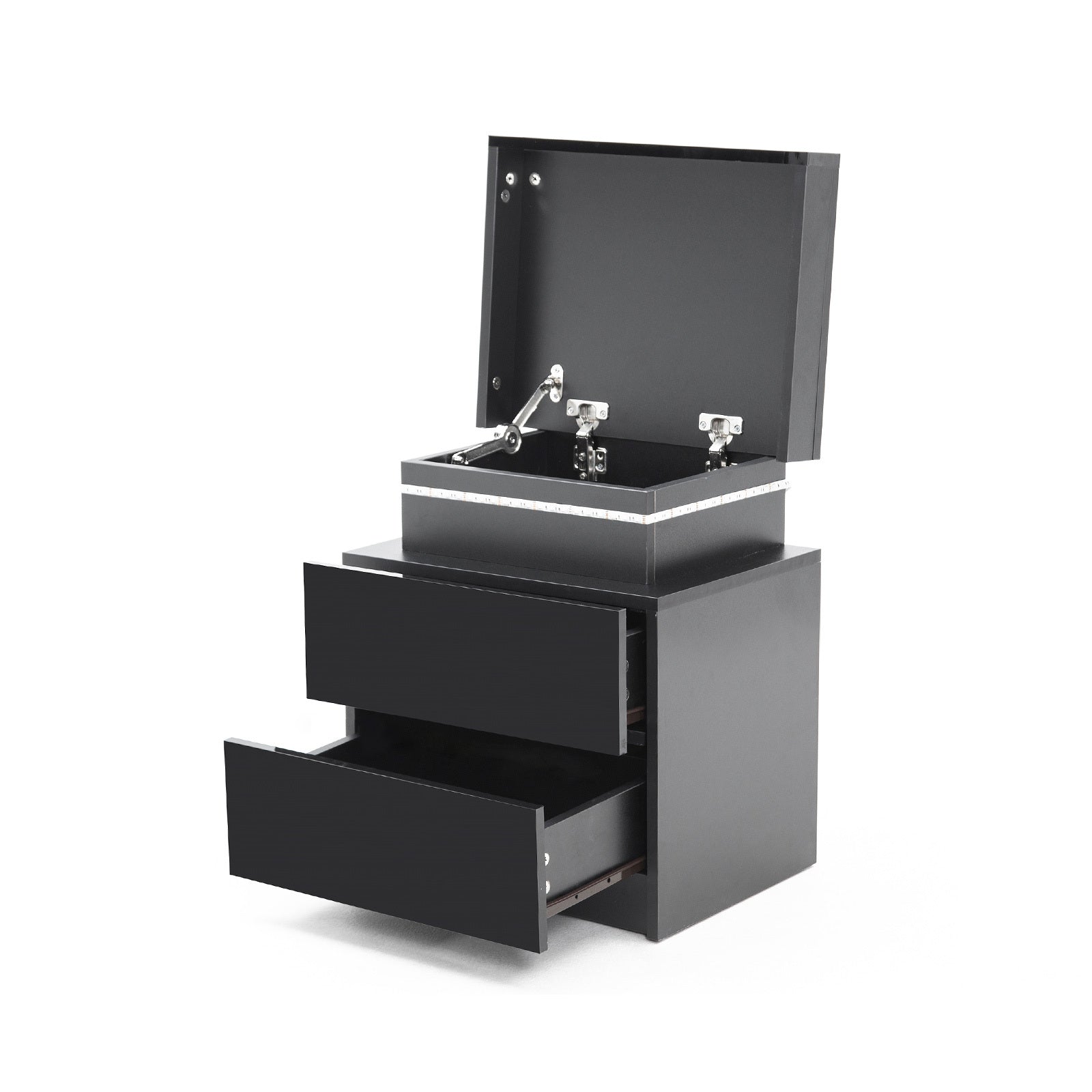 RGB LED Bedside Table 2 Drawers High Gloss Black La Bella