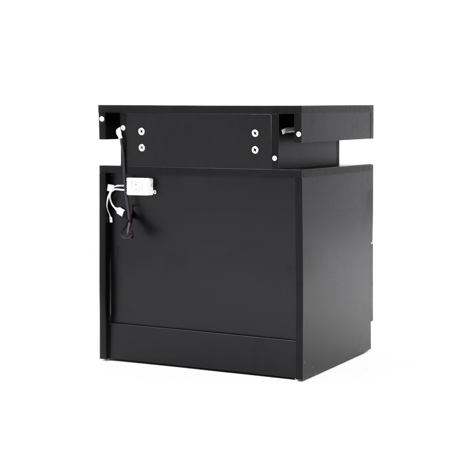 RGB LED Bedside Table 2 Drawers High Gloss Black La Bella