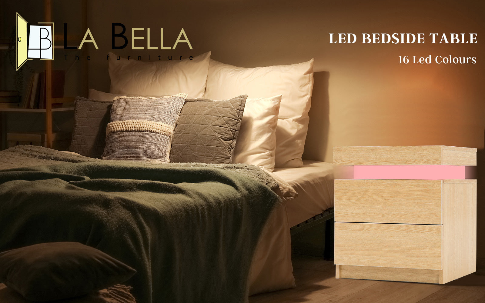 RGB LED 2-Drawer Bedside Table with Secret Compartment