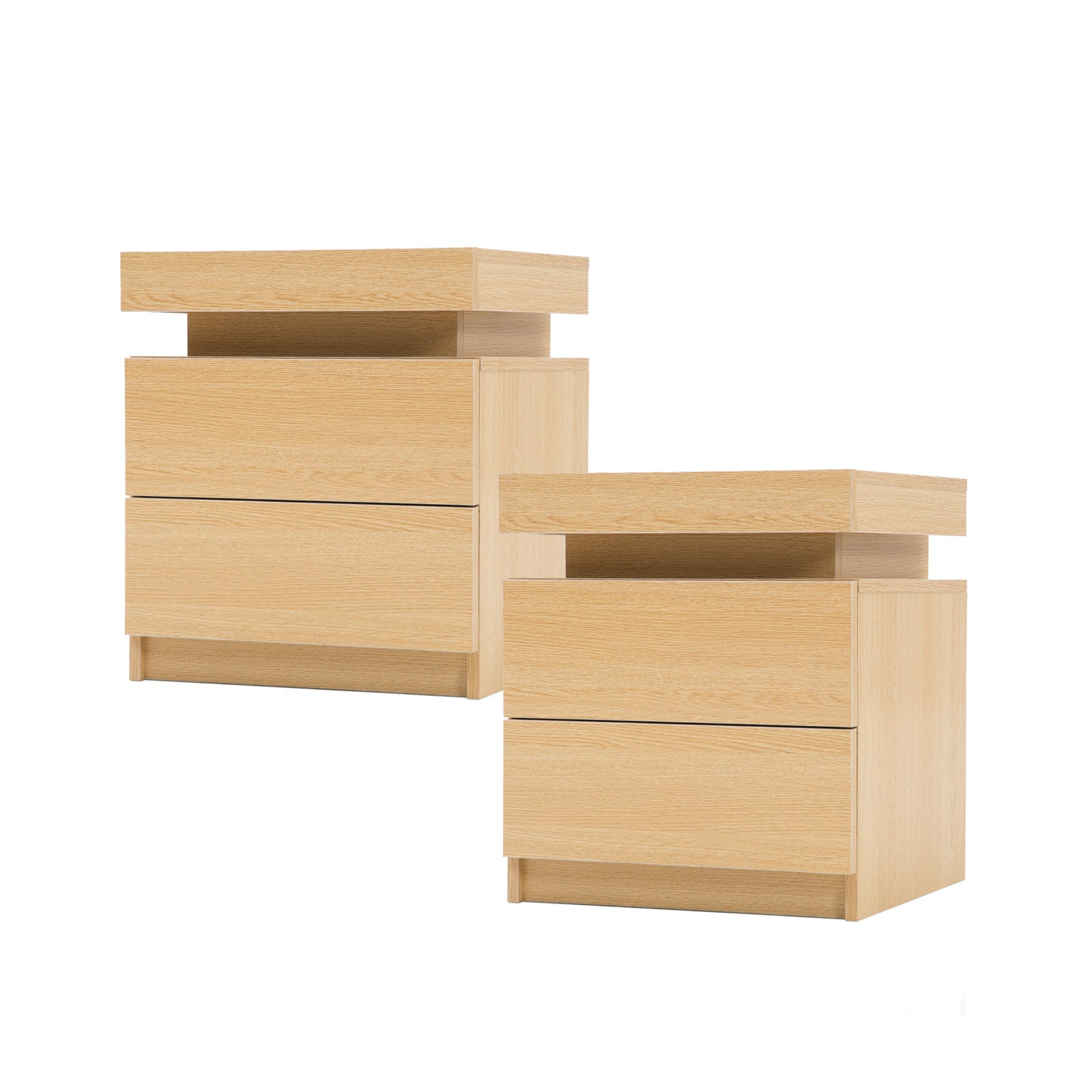 RGB LED 2X Bedside Tables 2 Drawers High Gloss Oak