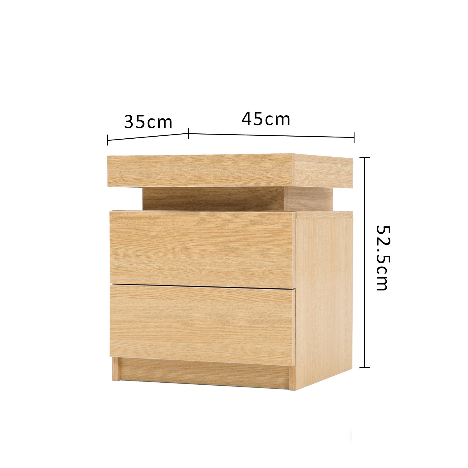 RGB LED 2X Bedside Tables 2 Drawers High Gloss Oak