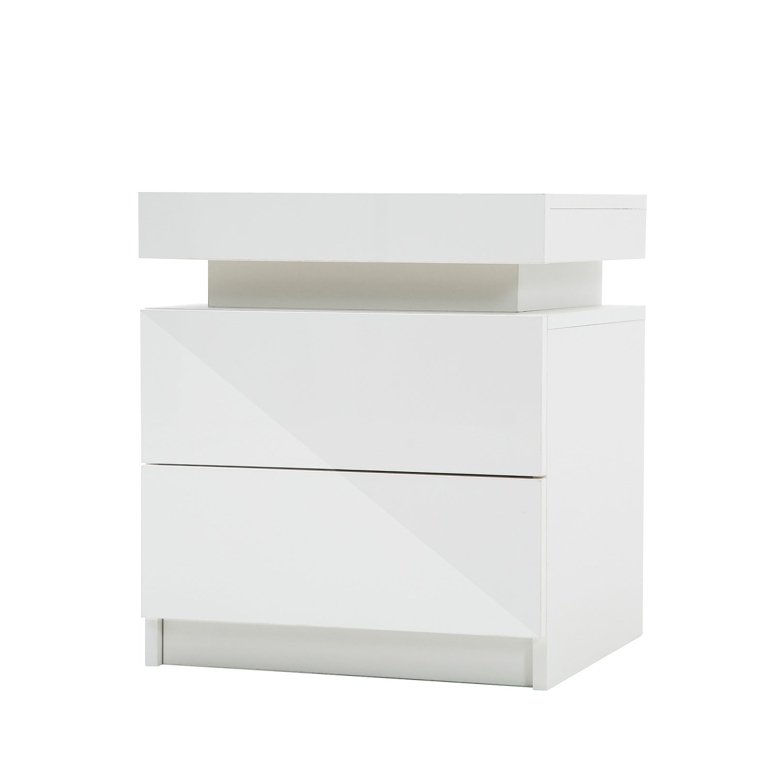 RGB LED Bedside Table 2 Drawers Glossy Finish Nightstand by La Bella