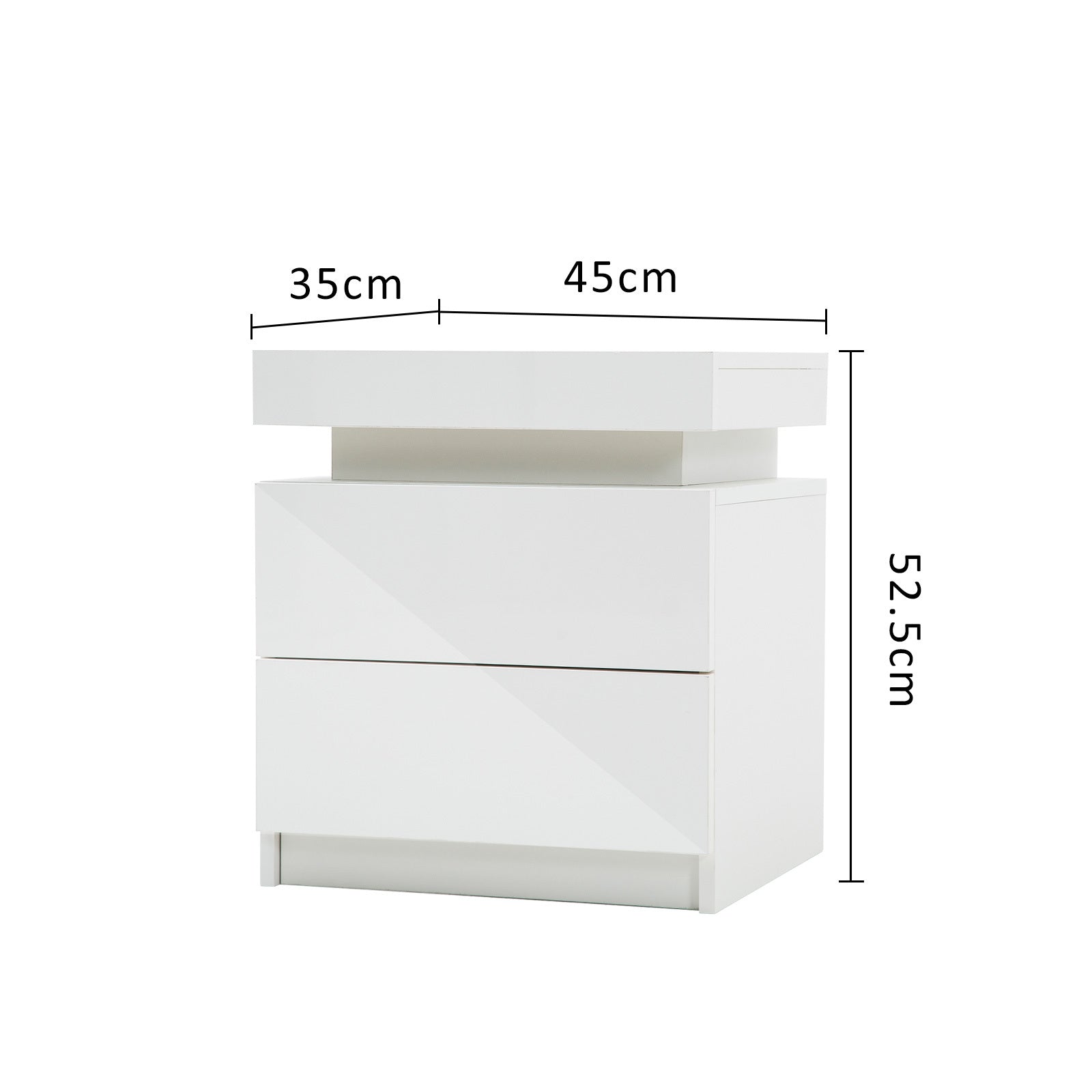 RGB LED Bedside Table 2 Drawers Glossy Finish Nightstand by La Bella