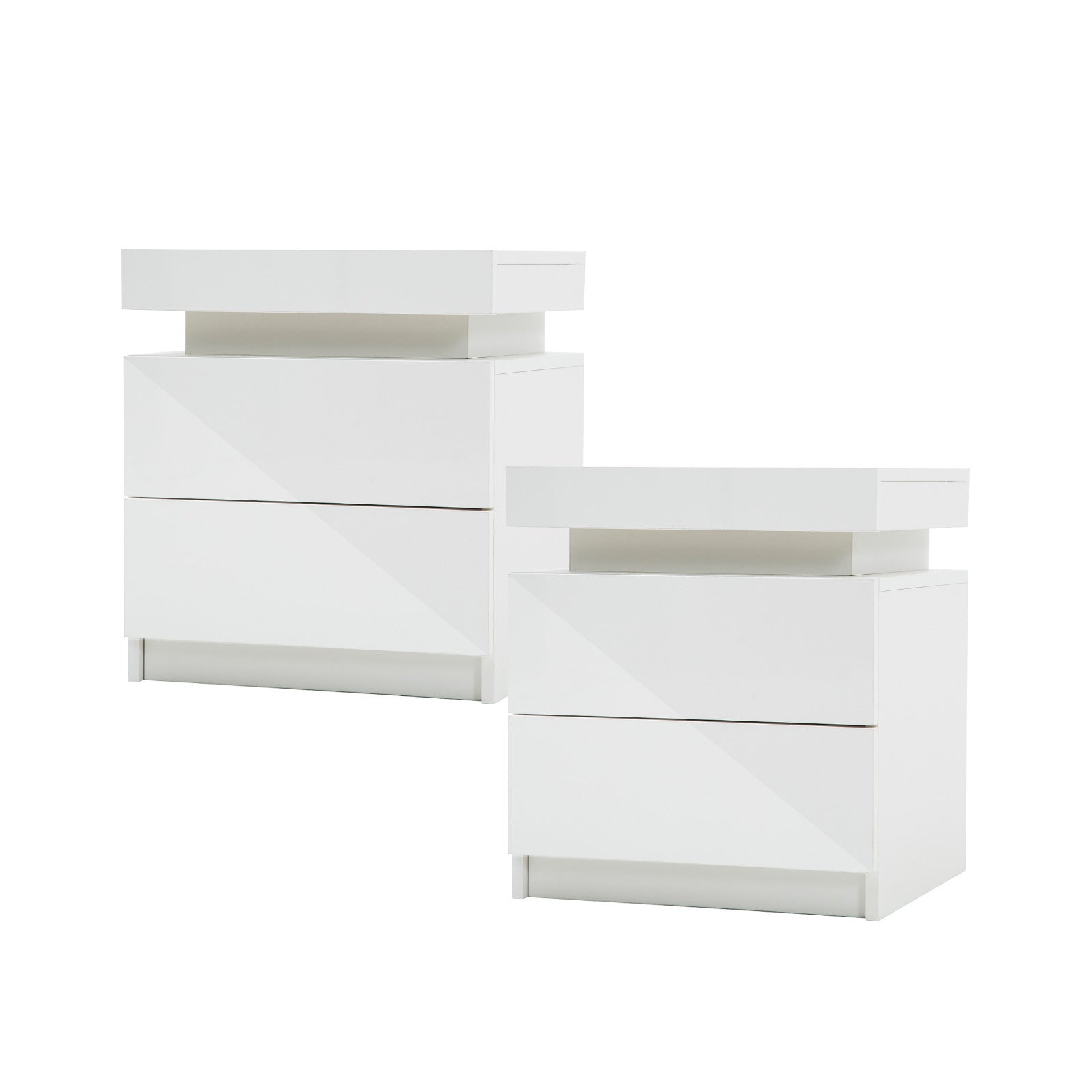 RGB LED Bedside Tables, 2 Drawers, High Gloss, Set of 2, La Bella AURORA