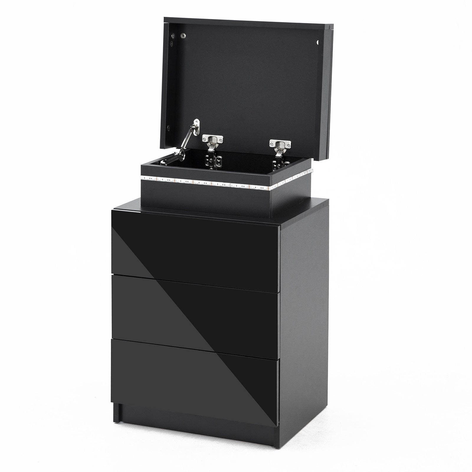 RGB LED 3-Drawer Bedside Table with High Gloss Finish - La Bella