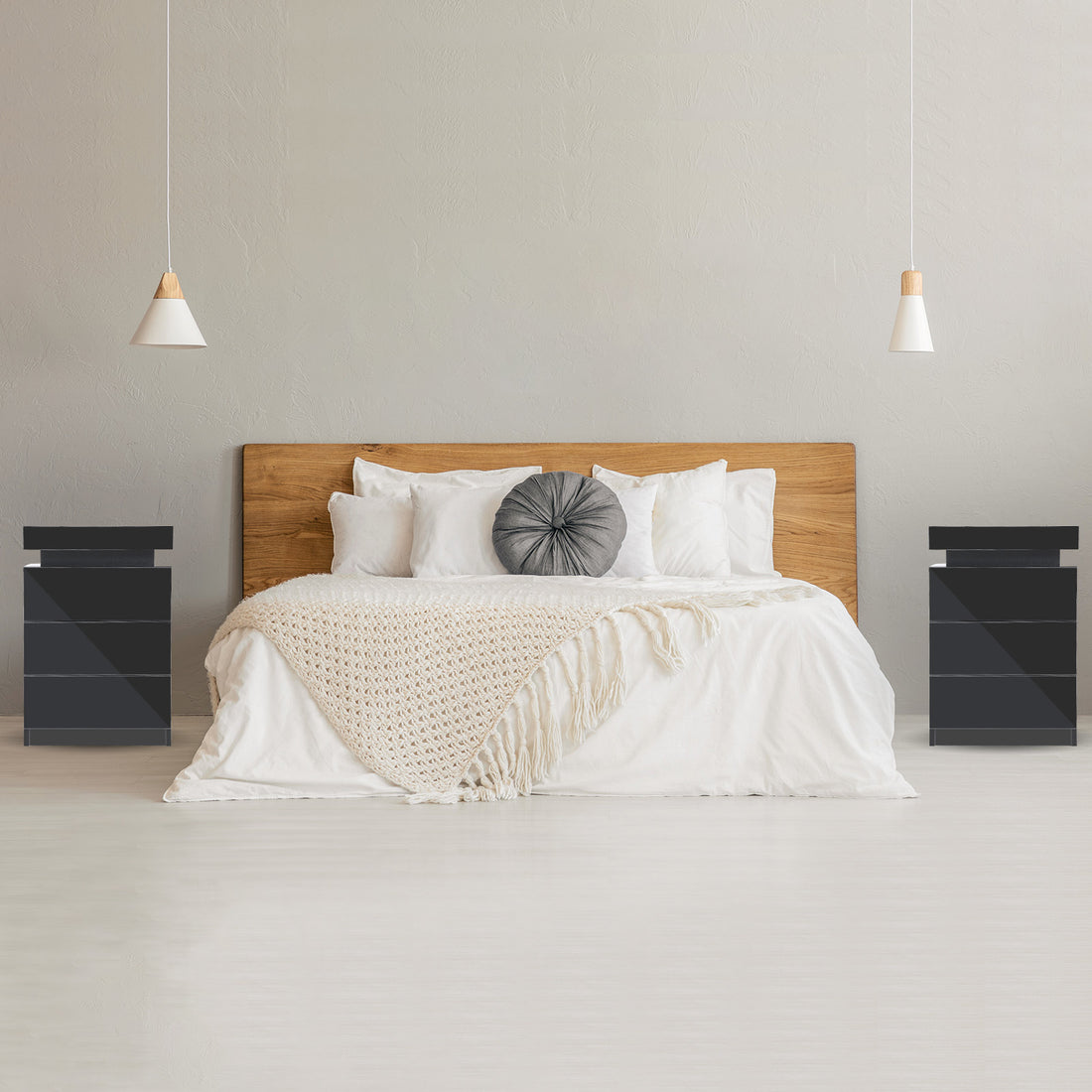 Bedside Table 3 Drawers RGB LED Bedroom Nightstand Gloss GLORY