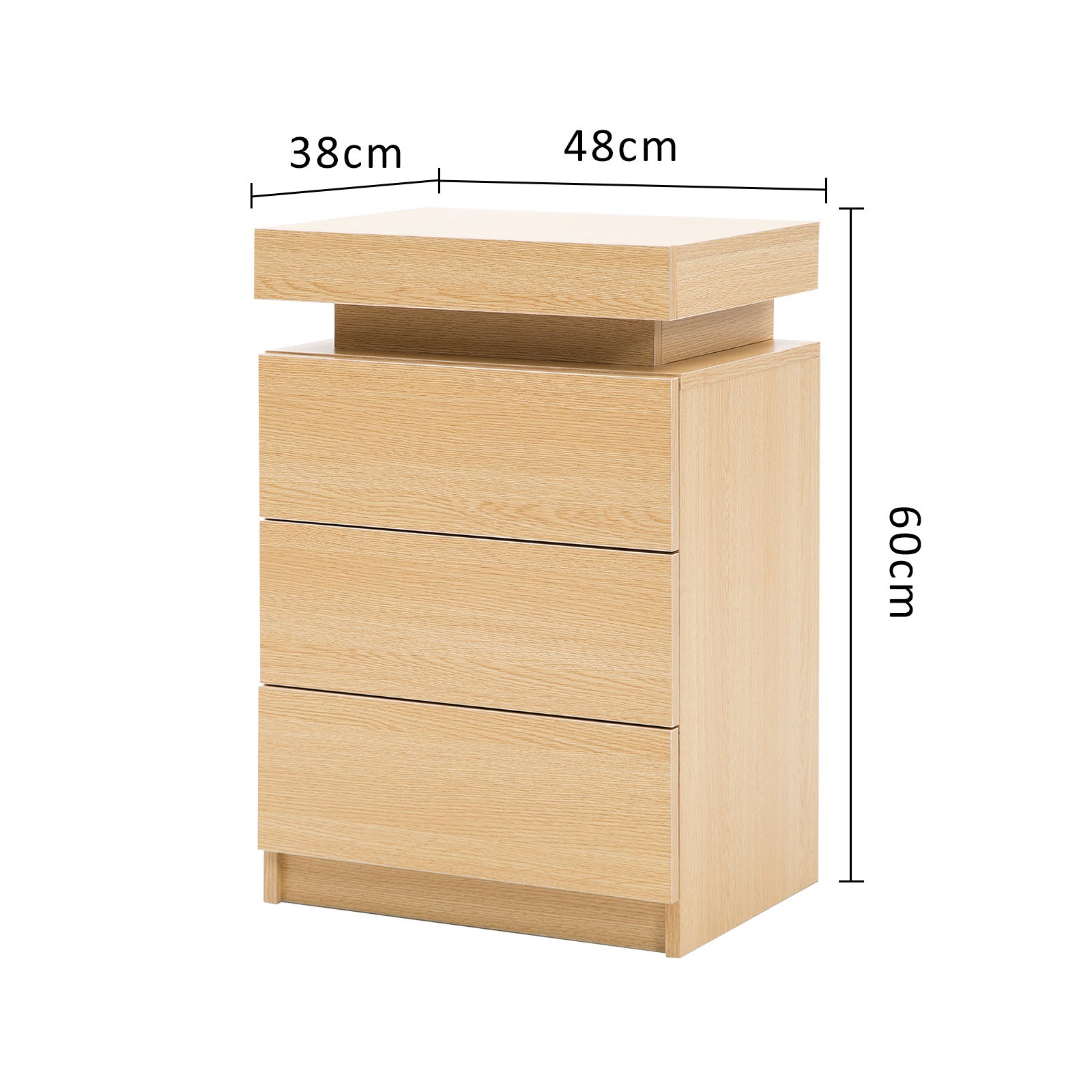 RGB LED Bedside Table, 3 Drawers, Gloss Finish, La Bella