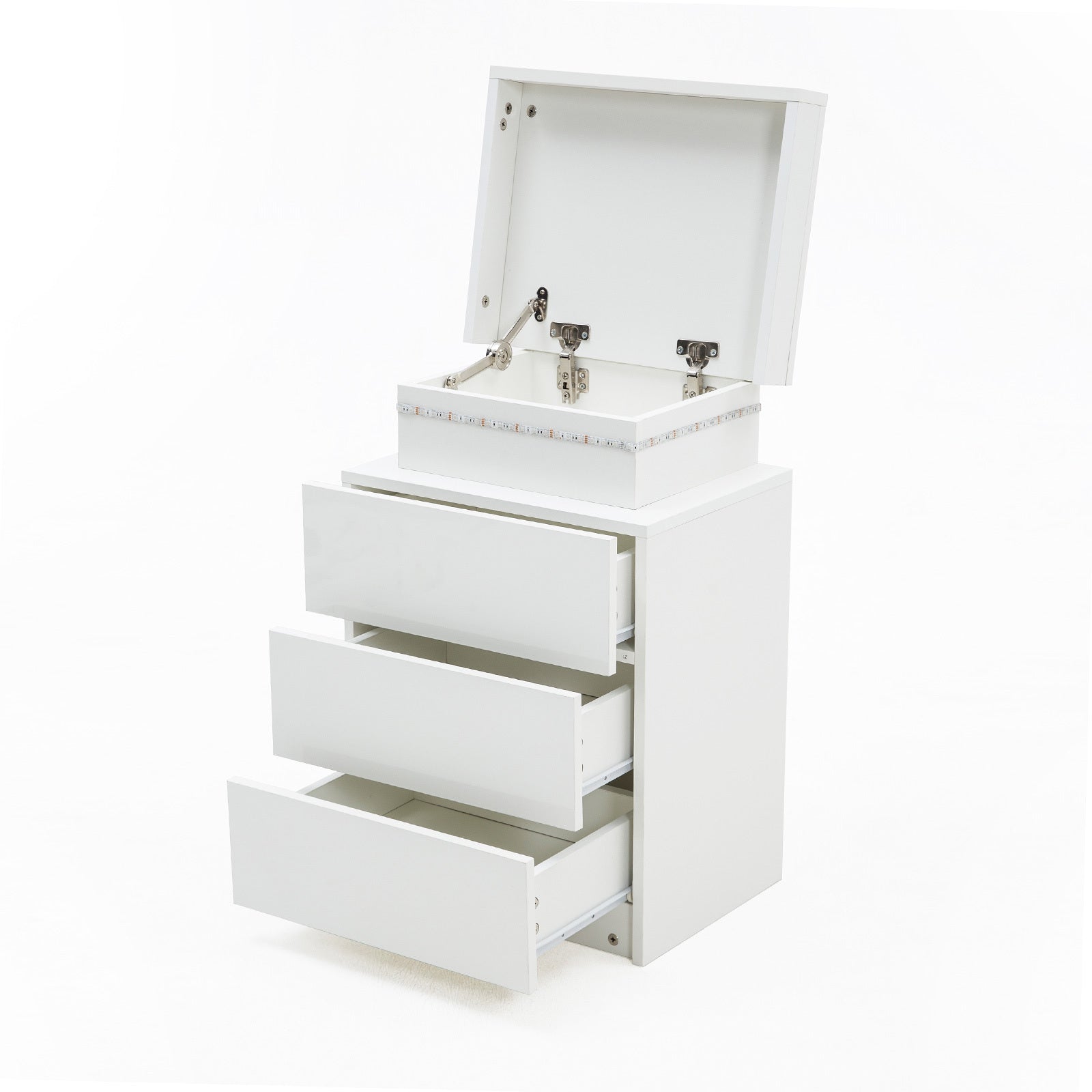 RGB LED Bedside Table, 3 Drawers & Secret Compartment, White