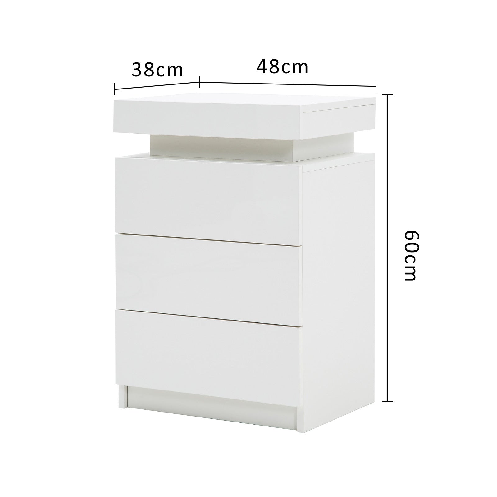 RGB LED Bedside Table, 3 Drawers & Secret Compartment, White