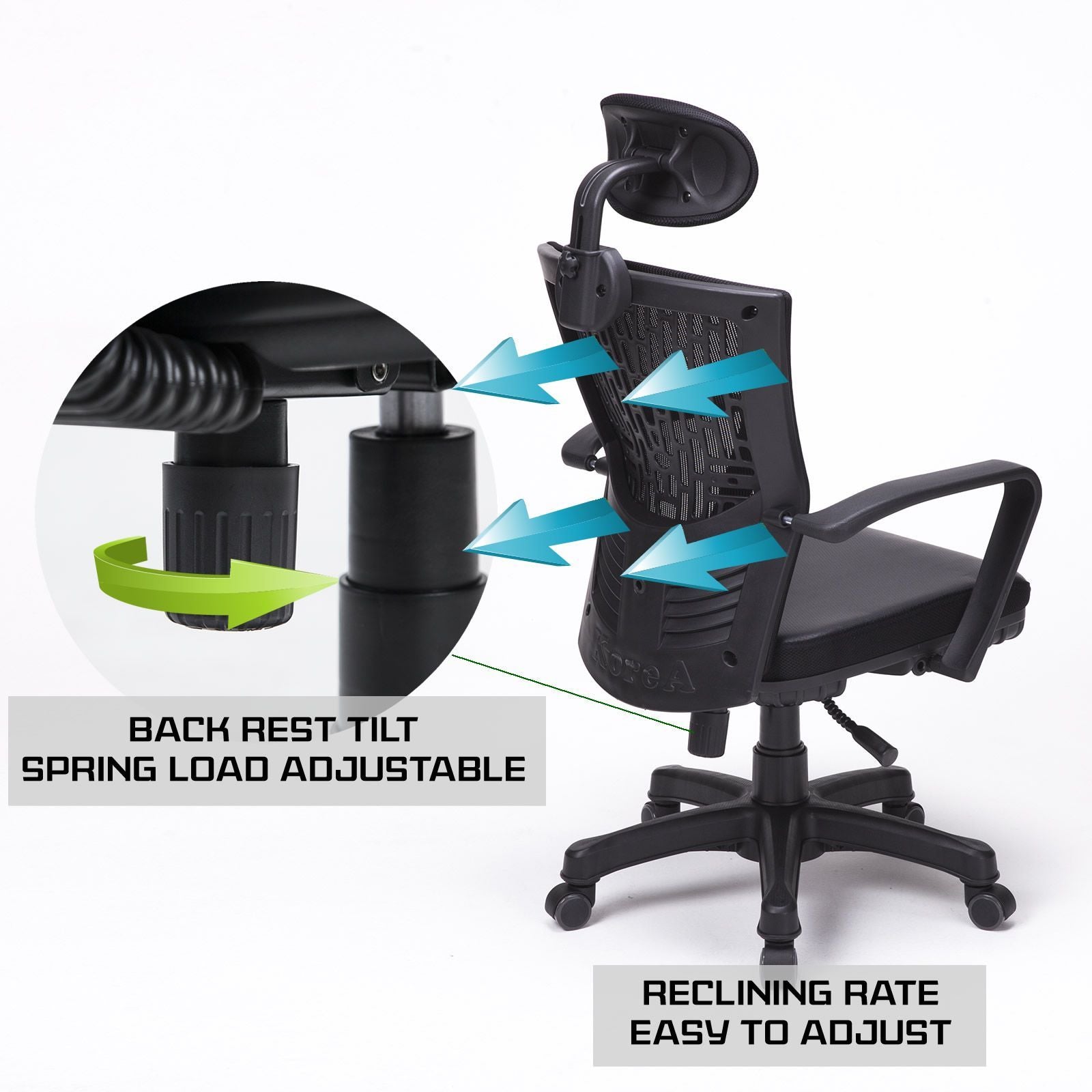 Ergonomic Mesh Back Office Chair with Headrest - Black