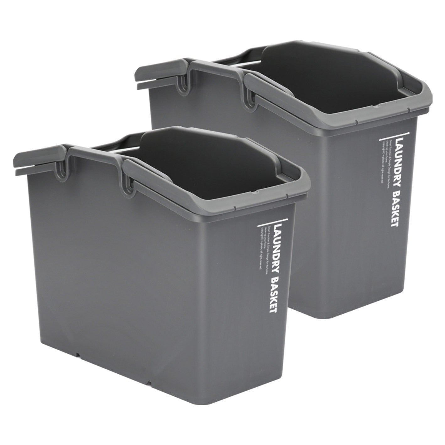 2 Stackable Laundry Baskets, Portable, Handles, Dark Grey