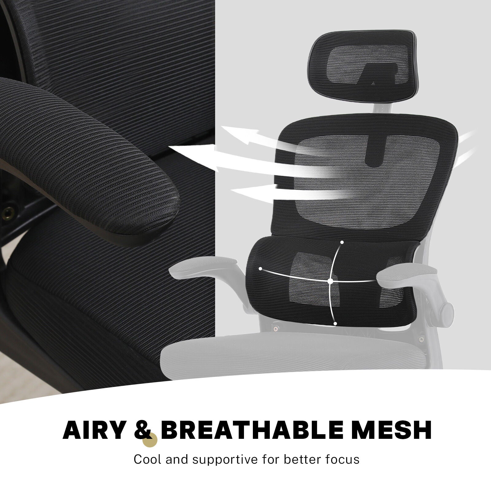 Work Office Chair - Lumber Support, Flip-up Armrest, Adjustable Headrest SITIO - Black