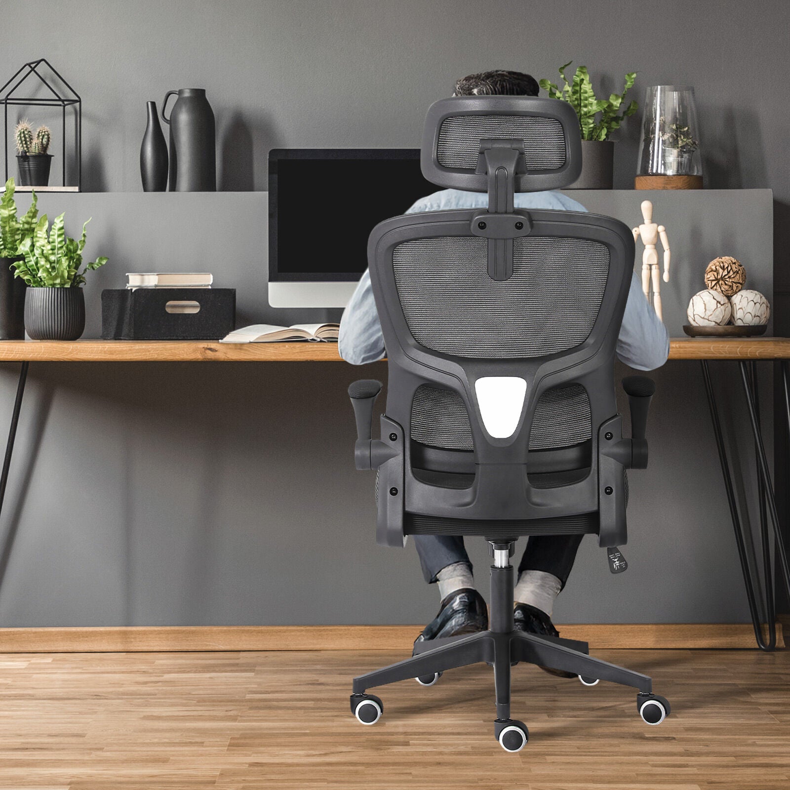 Work Office Chair - Lumber Support, Flip-up Armrest, Adjustable Headrest SITIO - Black