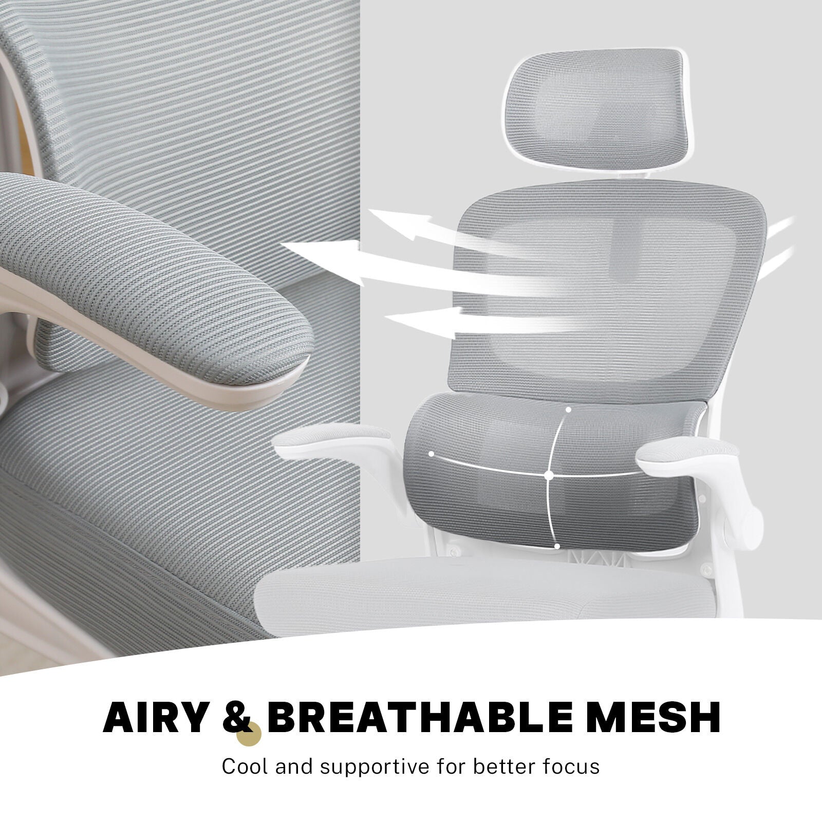 Work Office Chair - Lumber Support, Flip-up Armrest, Adjustable Headrest SITIO - GREY