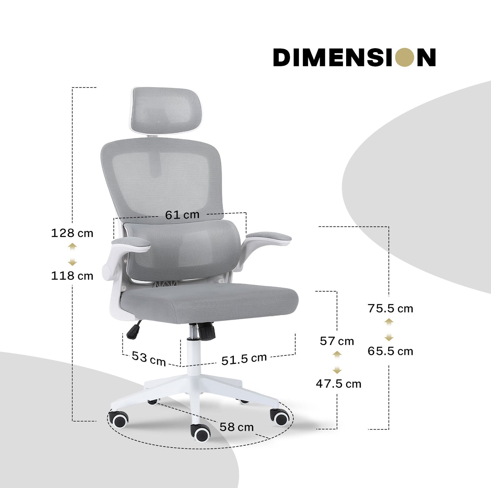 Work Office Chair - Lumber Support, Flip-up Armrest, Adjustable Headrest SITIO - GREY