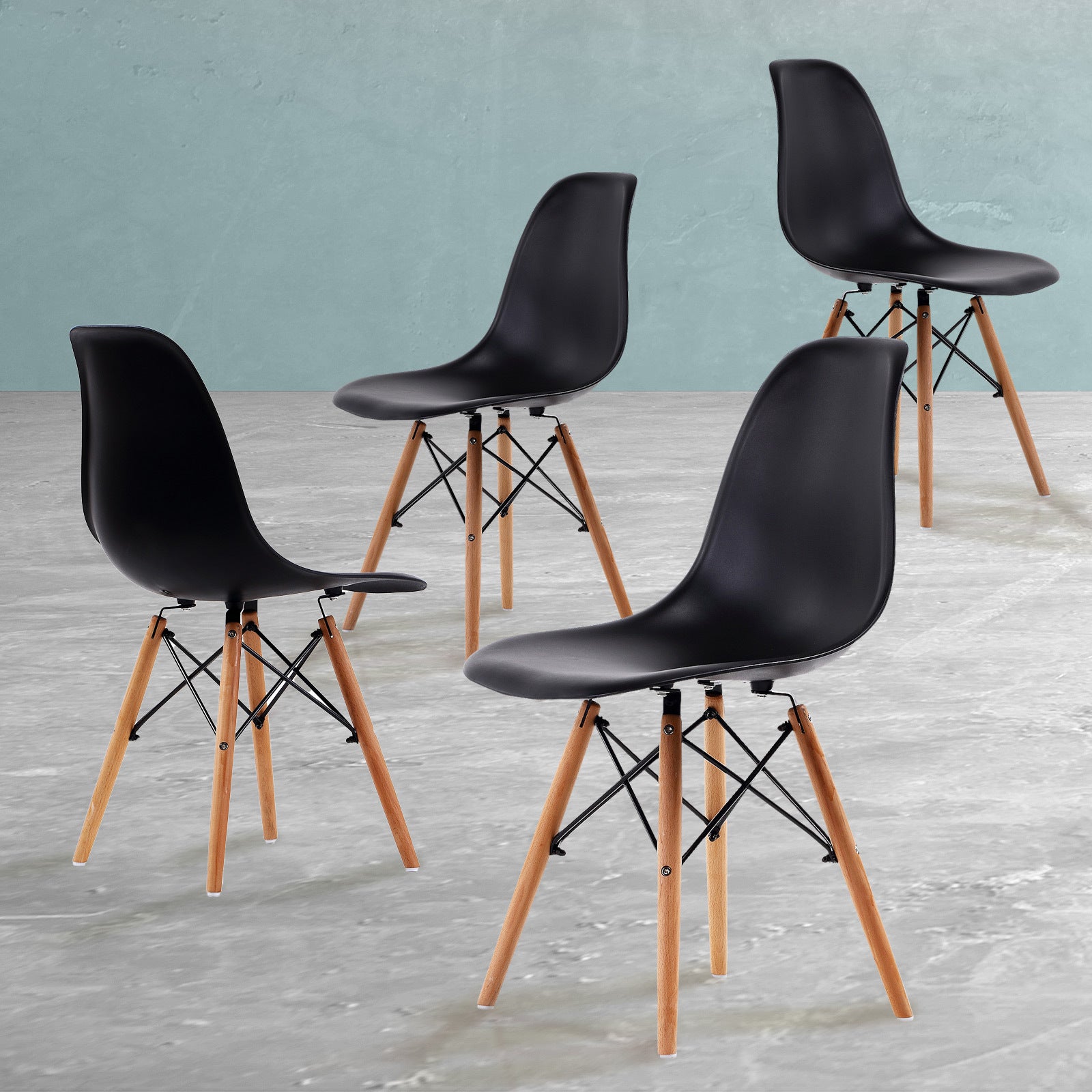 Black Retro Dining Cafe Chairs Set of 4 - La Bella