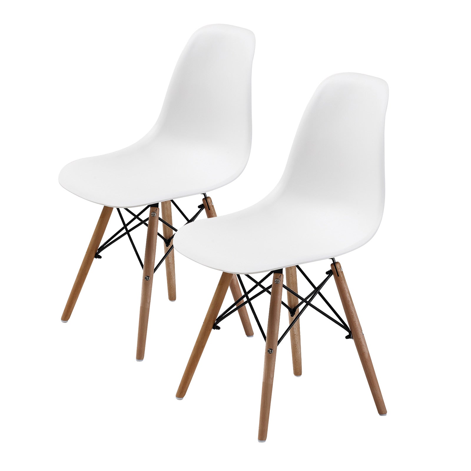 White Retro Dining Cafe Chairs (2X), Polypropylene Seat, Beech Wood Legs - La Bella