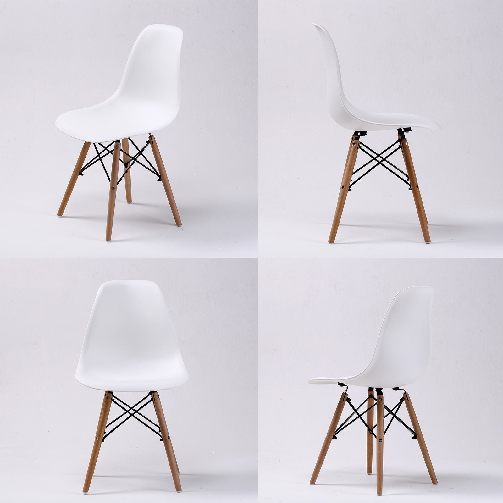 White Retro Dining Cafe Chairs (2X), Polypropylene Seat, Beech Wood Legs - La Bella