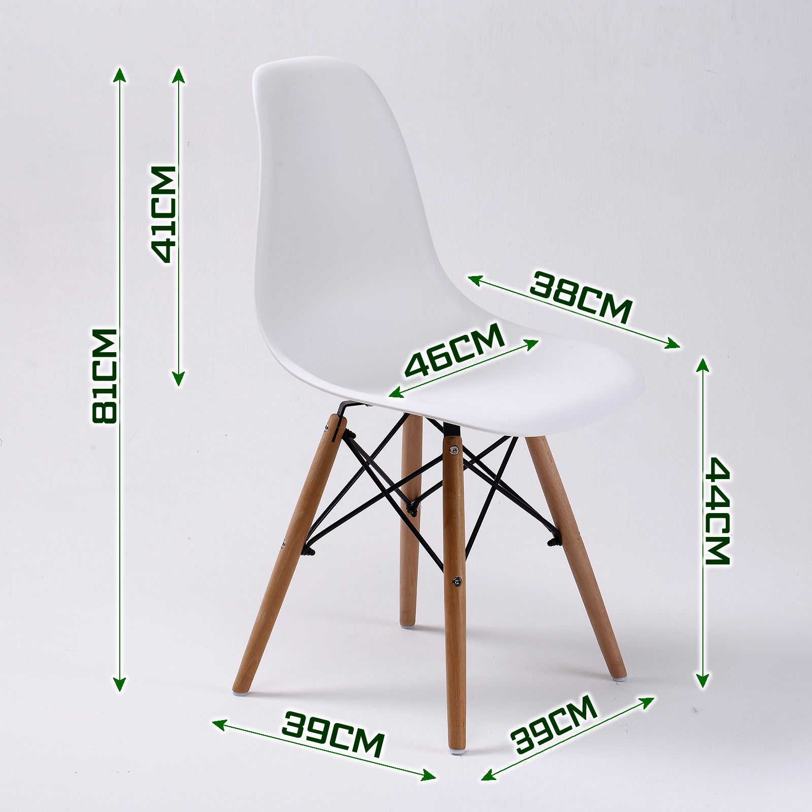 White Retro Dining Cafe Chairs (2X), Polypropylene Seat, Beech Wood Legs - La Bella