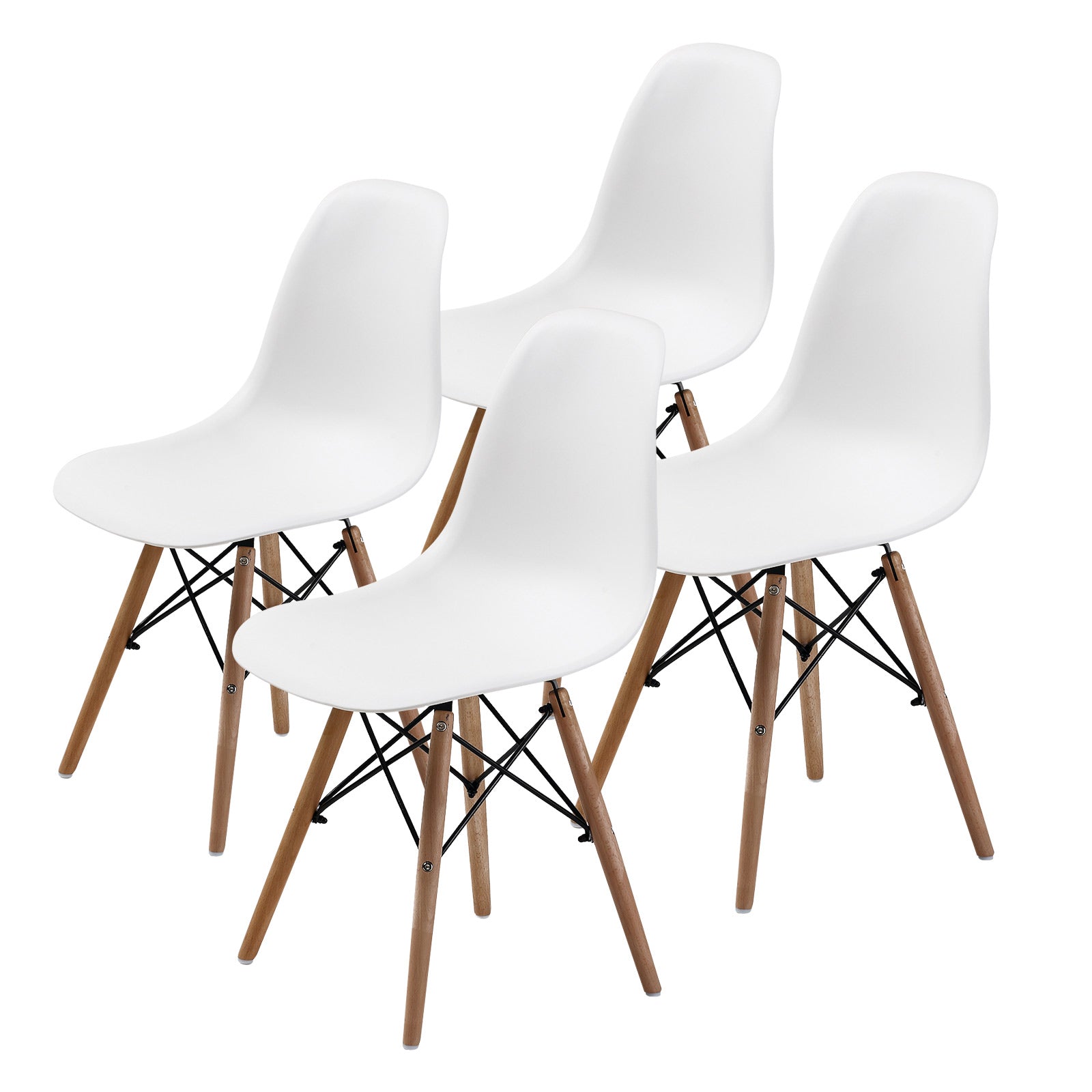 Durable White Retro Dining Chairs Set of 4 with Beech Legs