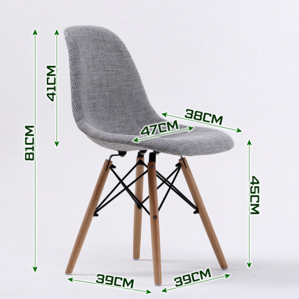 Grey Fabric Retro Dining Cafe Chairs Set, Beech Wood Legs