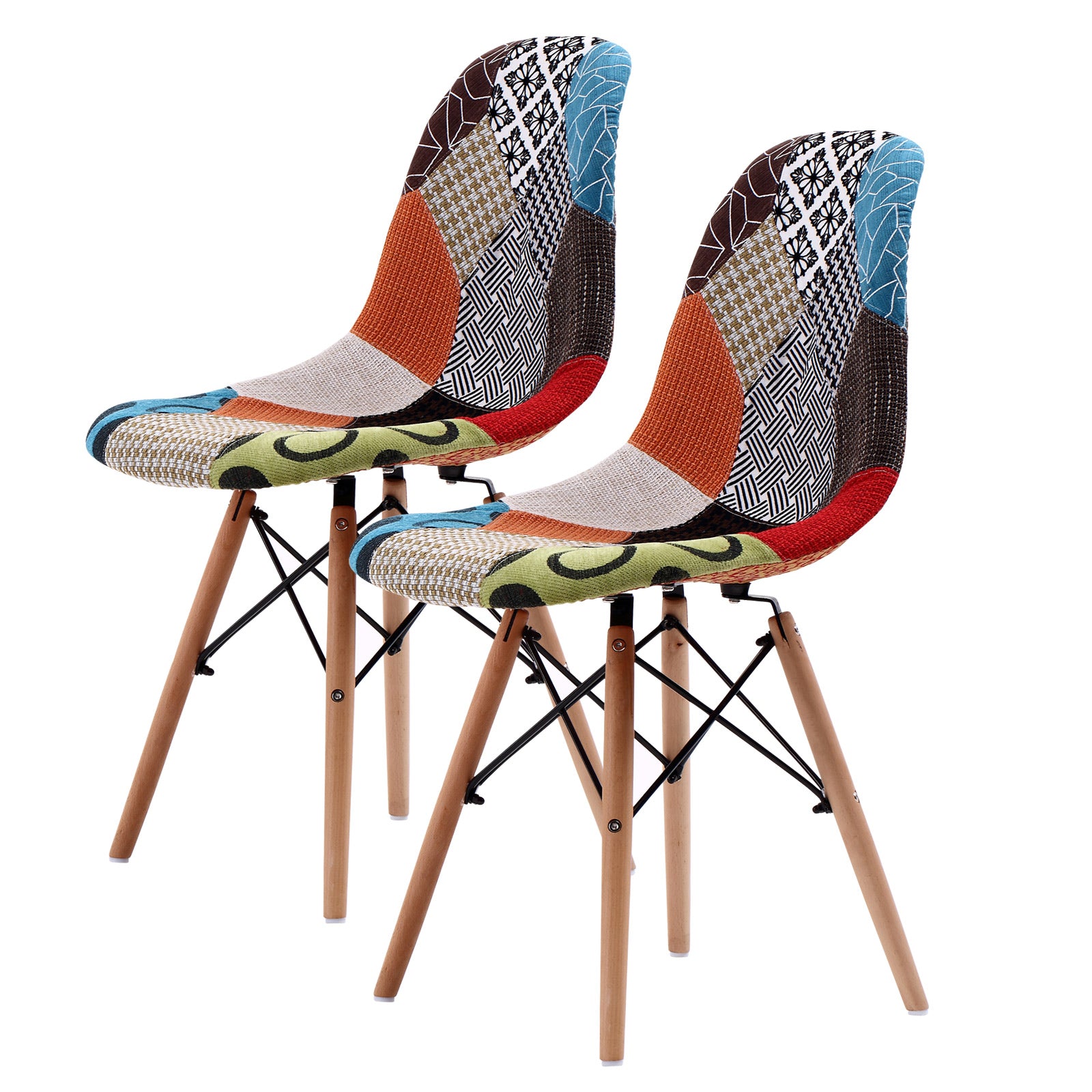 Retro Fabric Dining Chairs, Beech Wood Legs - 2X La Bella