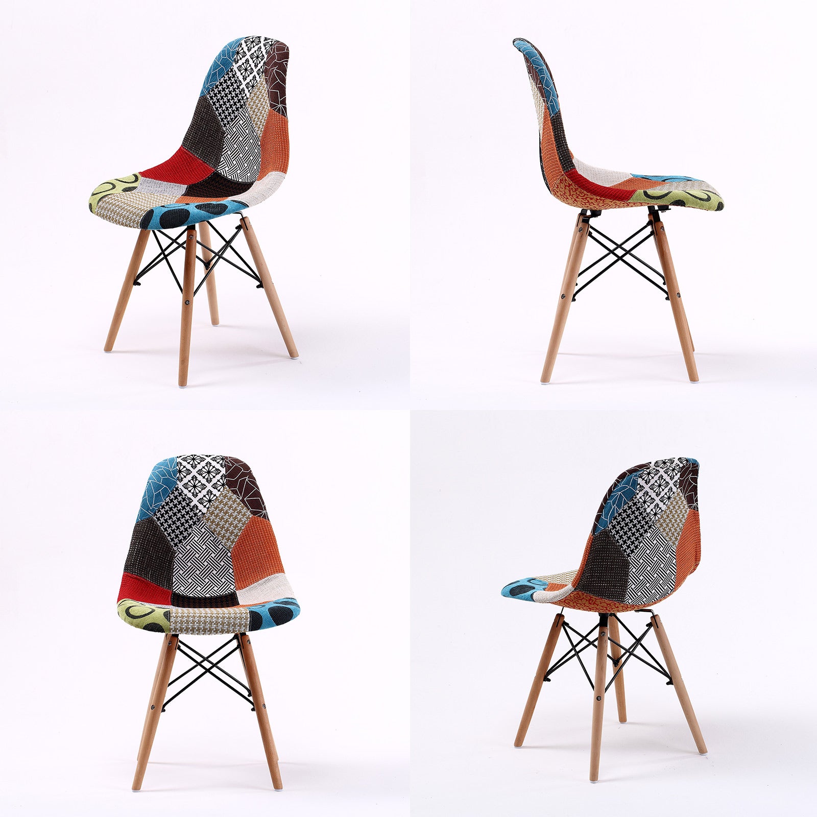 Retro Fabric Dining Chairs, Beech Wood Legs - 2X La Bella