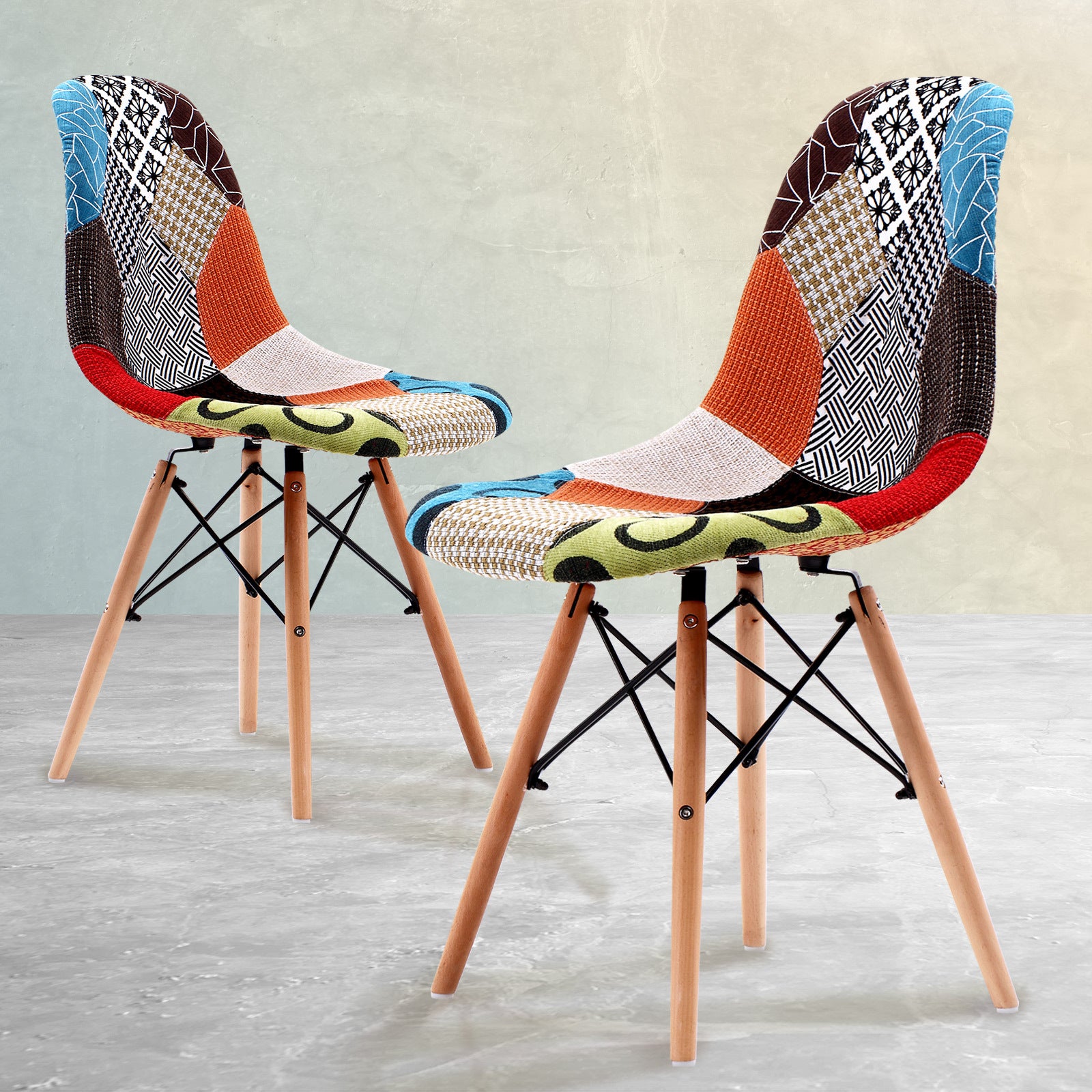 Retro Fabric Dining Chairs, Beech Wood Legs - 2X La Bella