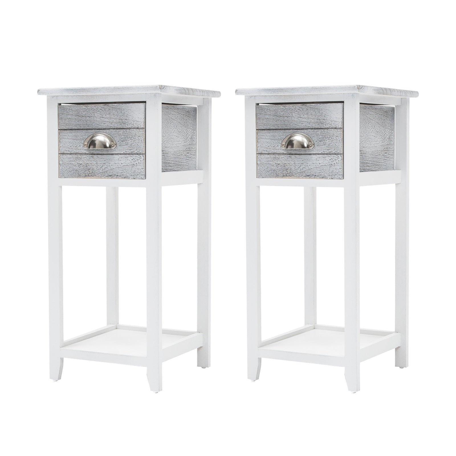 Grey Vintage Bedside Tables, Solid Wood, Anti-Scratch Feet