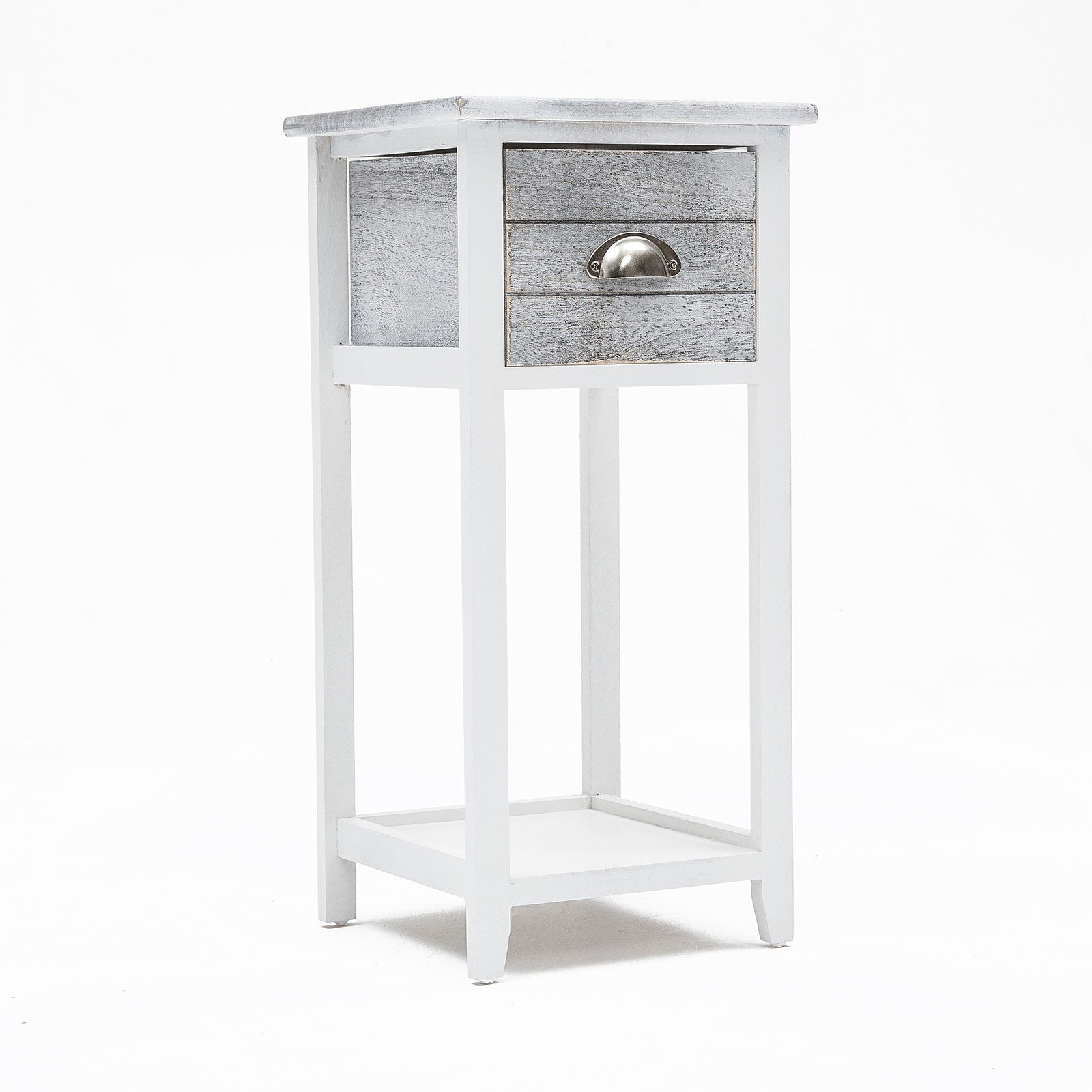 Grey Vintage Bedside Tables, Solid Wood, Anti-Scratch Feet