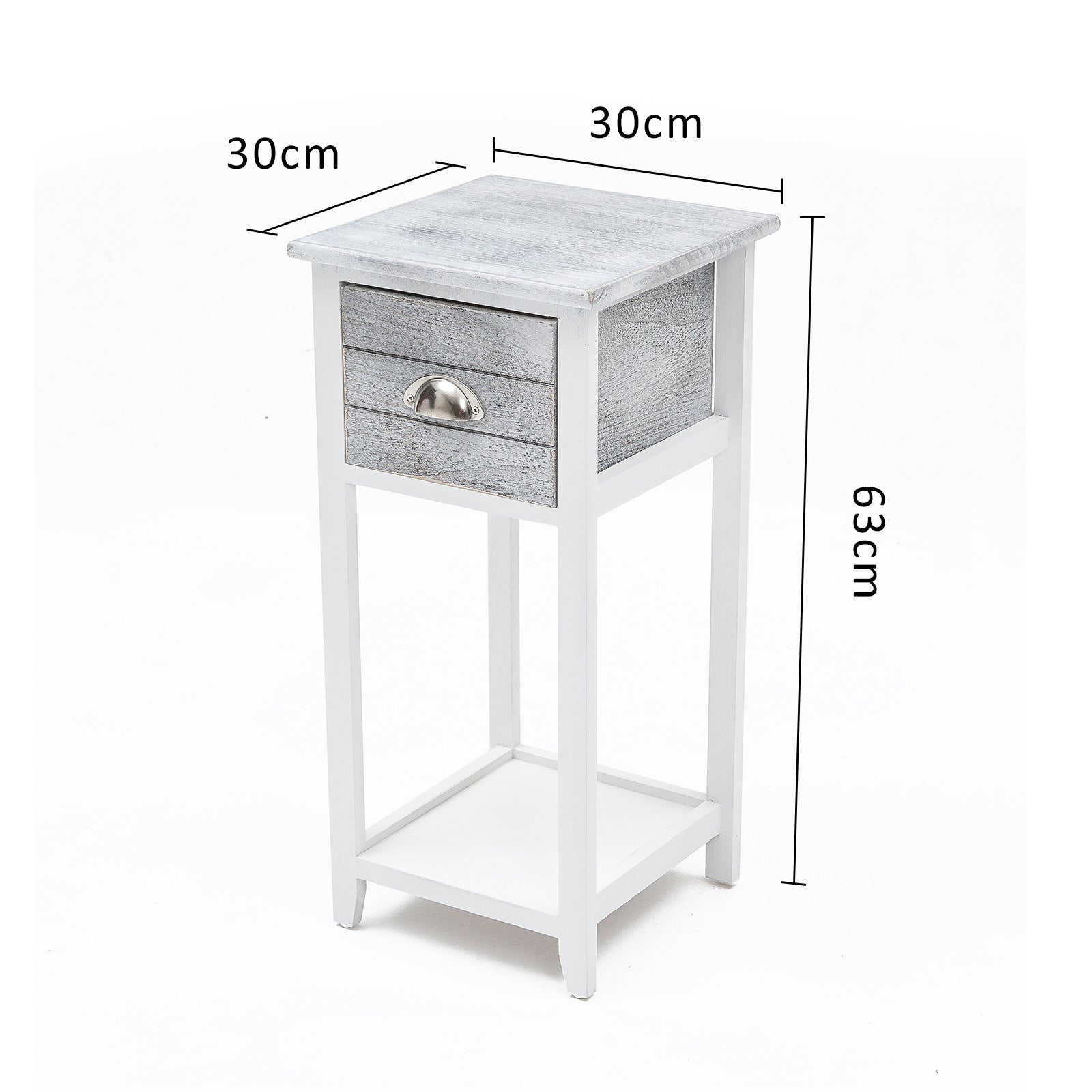 Grey Vintage Bedside Tables, Solid Wood, Anti-Scratch Feet