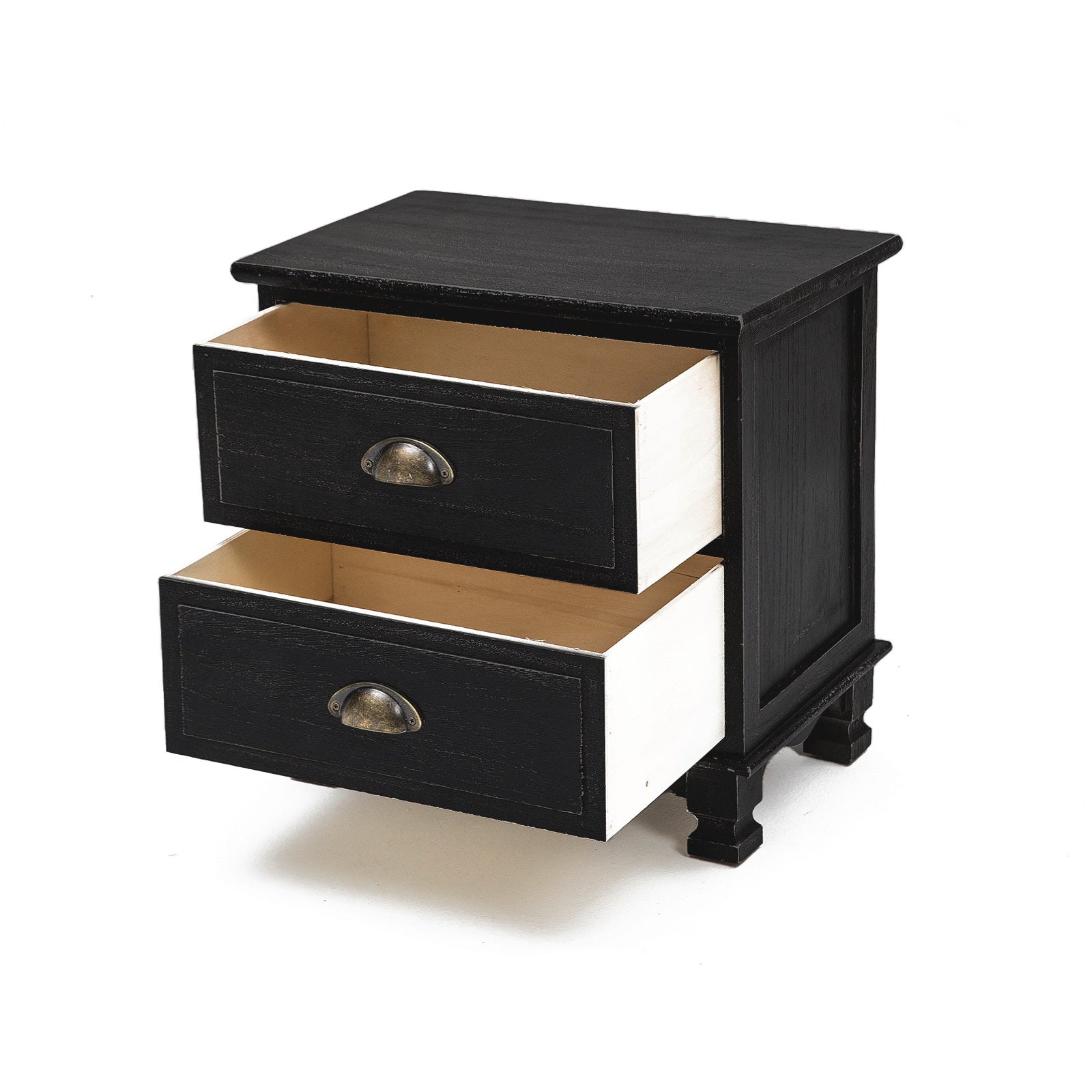 Vintage Black 2-Drawer Bedside Tables Set, Paulownia Wood