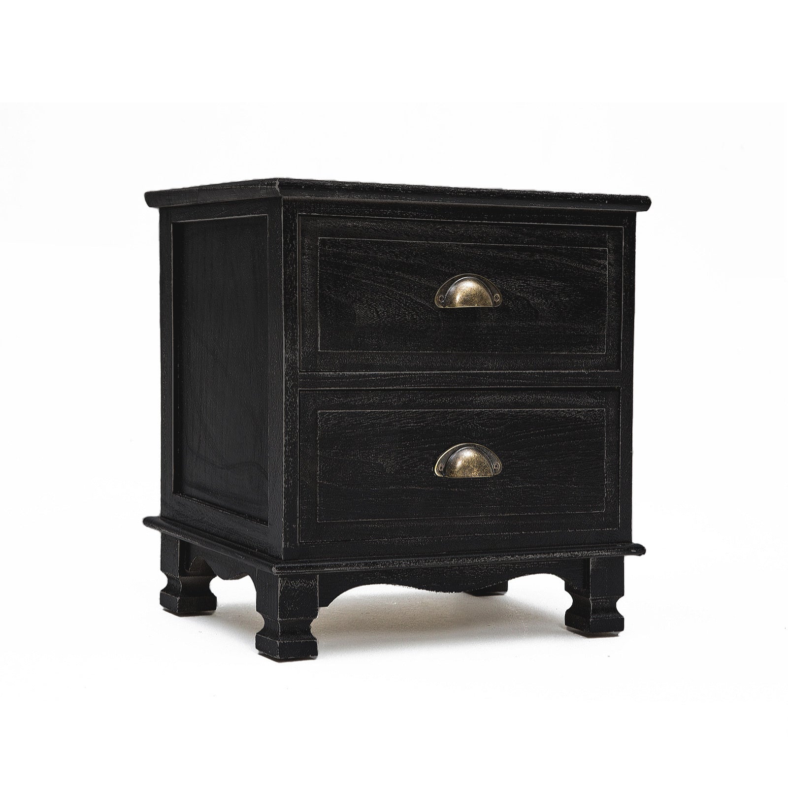 Vintage Black 2-Drawer Bedside Tables Set, Paulownia Wood