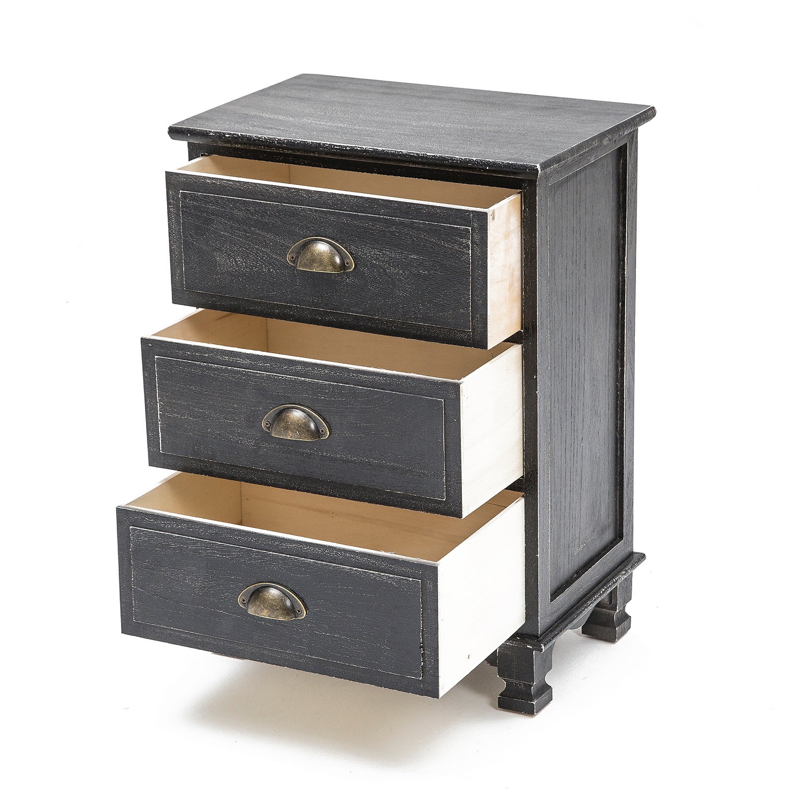 Vintage Black 3-Drawer Bedside Tables Set, Solid Wood