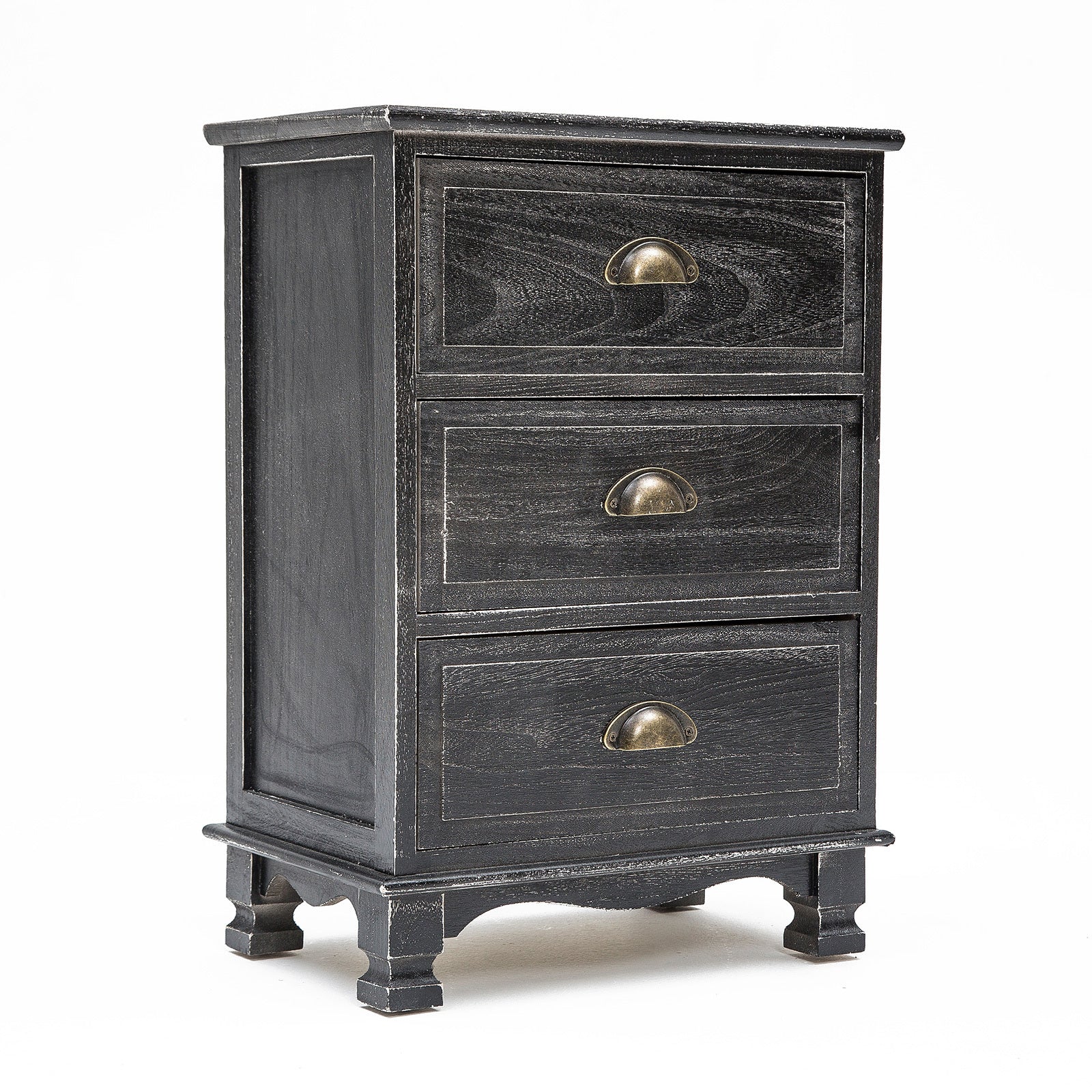 Vintage Black 3-Drawer Bedside Tables Set, Solid Wood