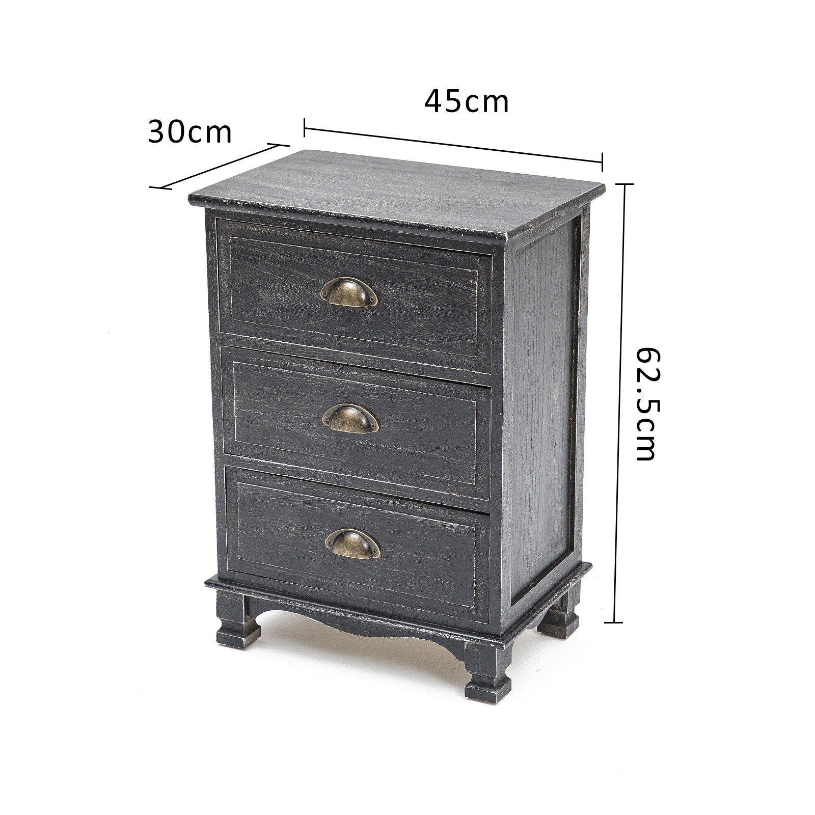 Vintage Black 3-Drawer Bedside Tables Set, Solid Wood