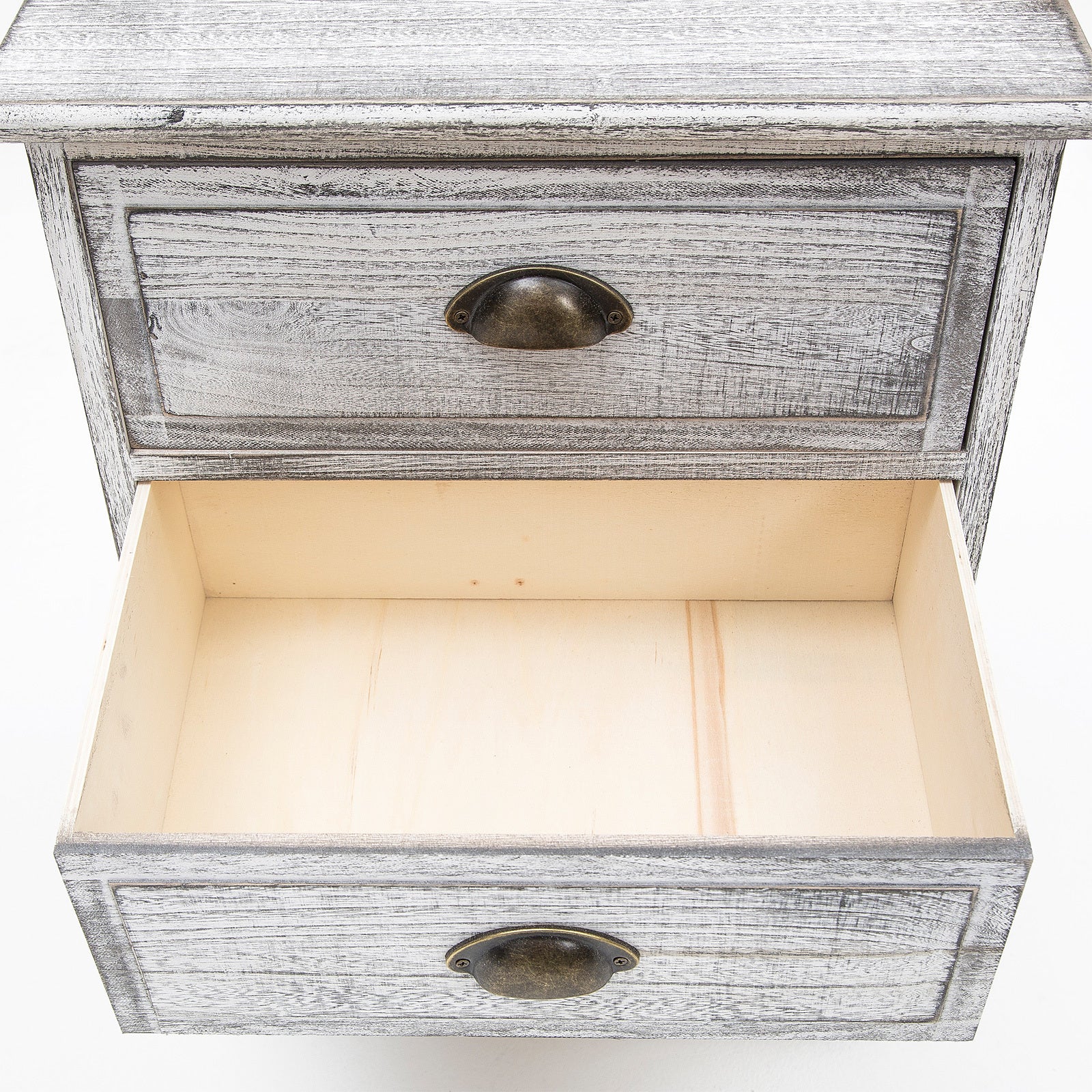 Vintage 3-Drawer Bedside Table with Metal Handles - Grey