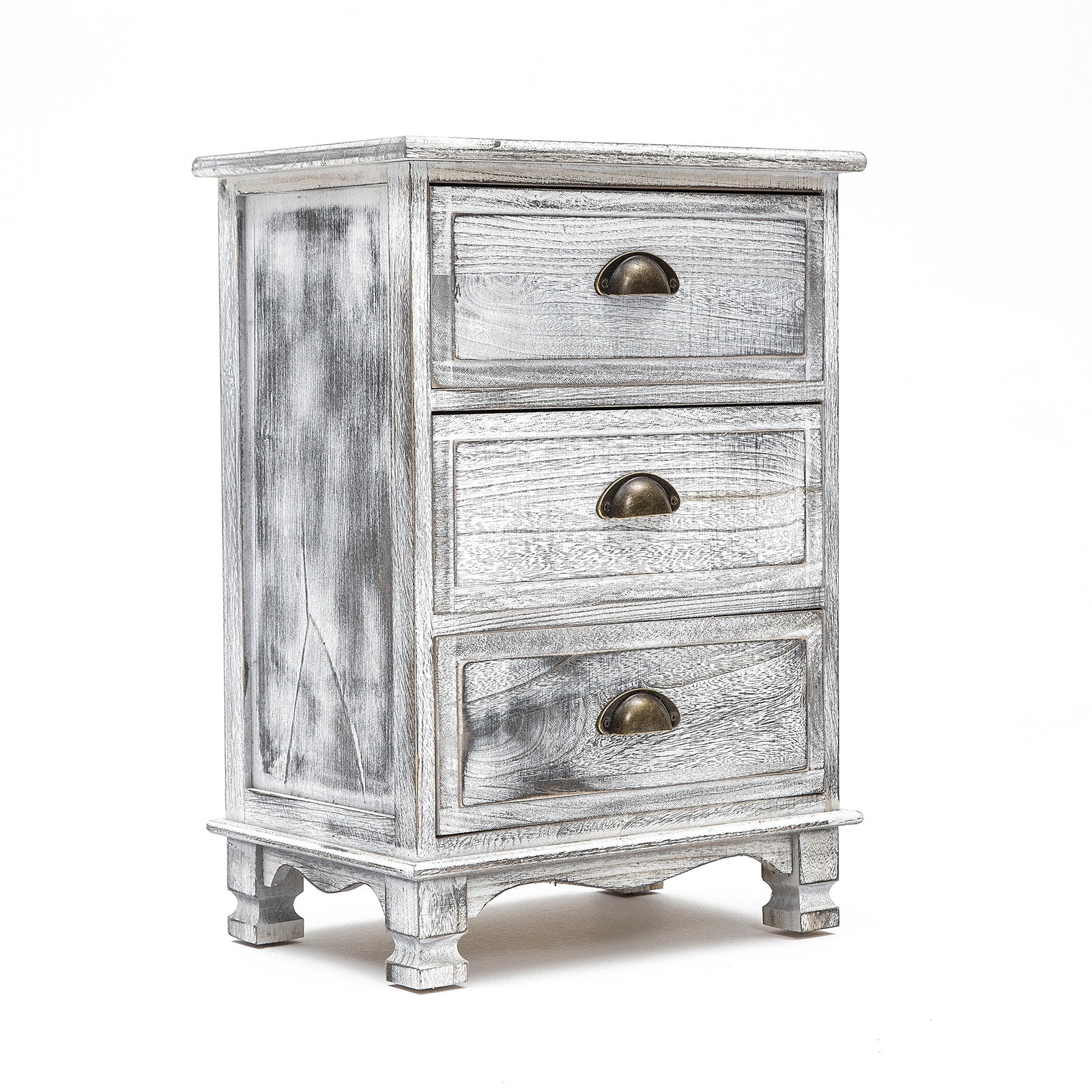 Vintage 3-Drawer Bedside Table with Metal Handles - Grey